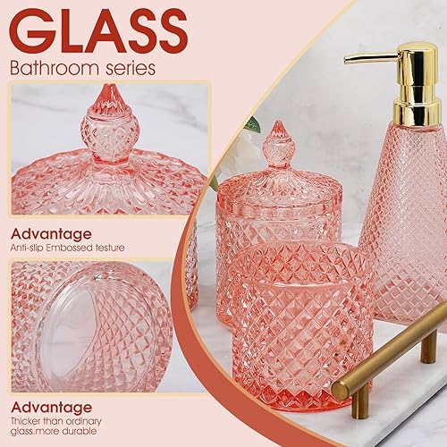 Miniatura 4 de Juego de accesorios de baño verde, 5 piezas de accesorios de baño de vidrio, dispensador de loción Dimond, jabonera, soporte para cepillos de