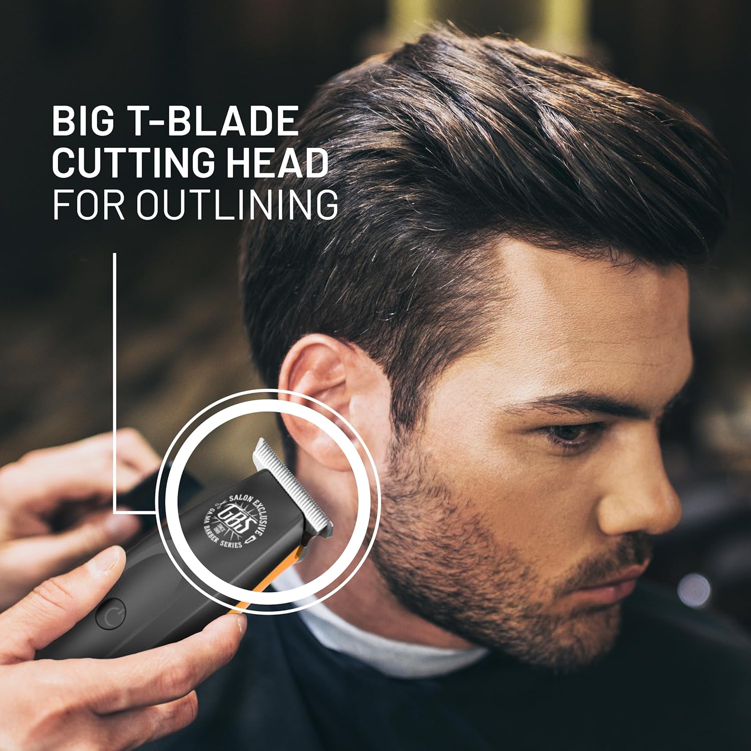 GA.MA Italy Absolute Action T-Blade Trimmer, Corded or Cordless Outliner, DLC Balding Blade, 7000 RPM Motor, Lithium Battery, 3 Combs
