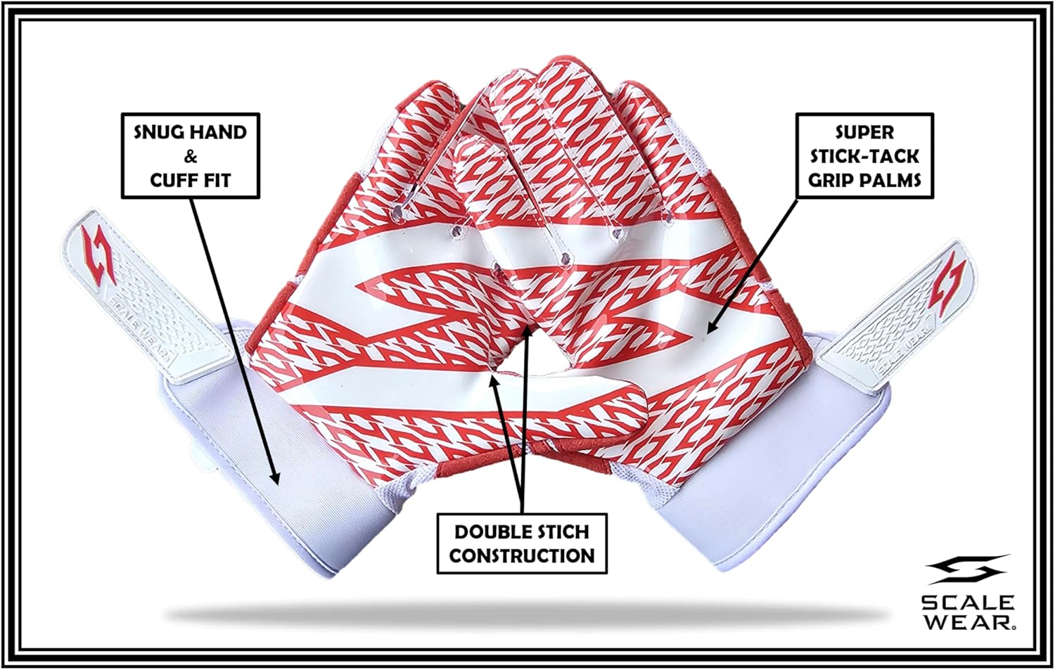 Stealth Padded Football Receiver Gloves - White, Battle College Lineman, Be a Villain Not a Joker with Padded Stealth Football Gloves with Tacky Grip Palms, Youth, Kids, Men, Boys, Small to XXL Sizes
