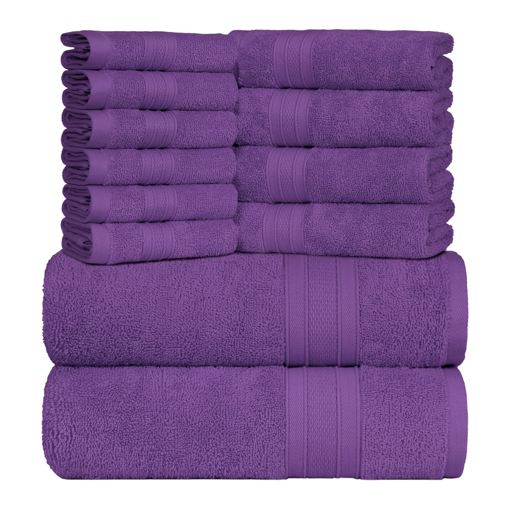 Trident Soft Comfort Air Rich Towels for Bath, 100% Cotton Towel, Super Soft, Highly Absorbent, 12 Pieces Towel Set, 500 GSM - Plum
