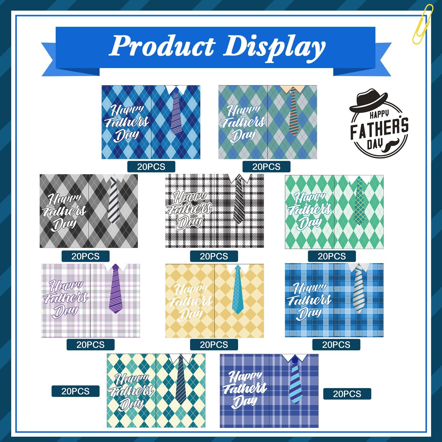 Nezyo 200 Set Father's Day Cards with Envelopes Stickers Bulk, Assorted Father's Day Greeting Card for Dad Stepdad Grandpa Gift, Includes 200 Cards, 200 Stickers, and 200 Envelopes, Paper Material