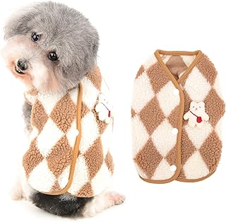 Ranphy Pet Fleece Sweater Argyle for Small Dogs Fall Winter Coats Sweatshirt Soft Warm Clothes for Cat Puppy Cold Weather Pup Shirt Indoor Outdoor Apparel,Brown,S