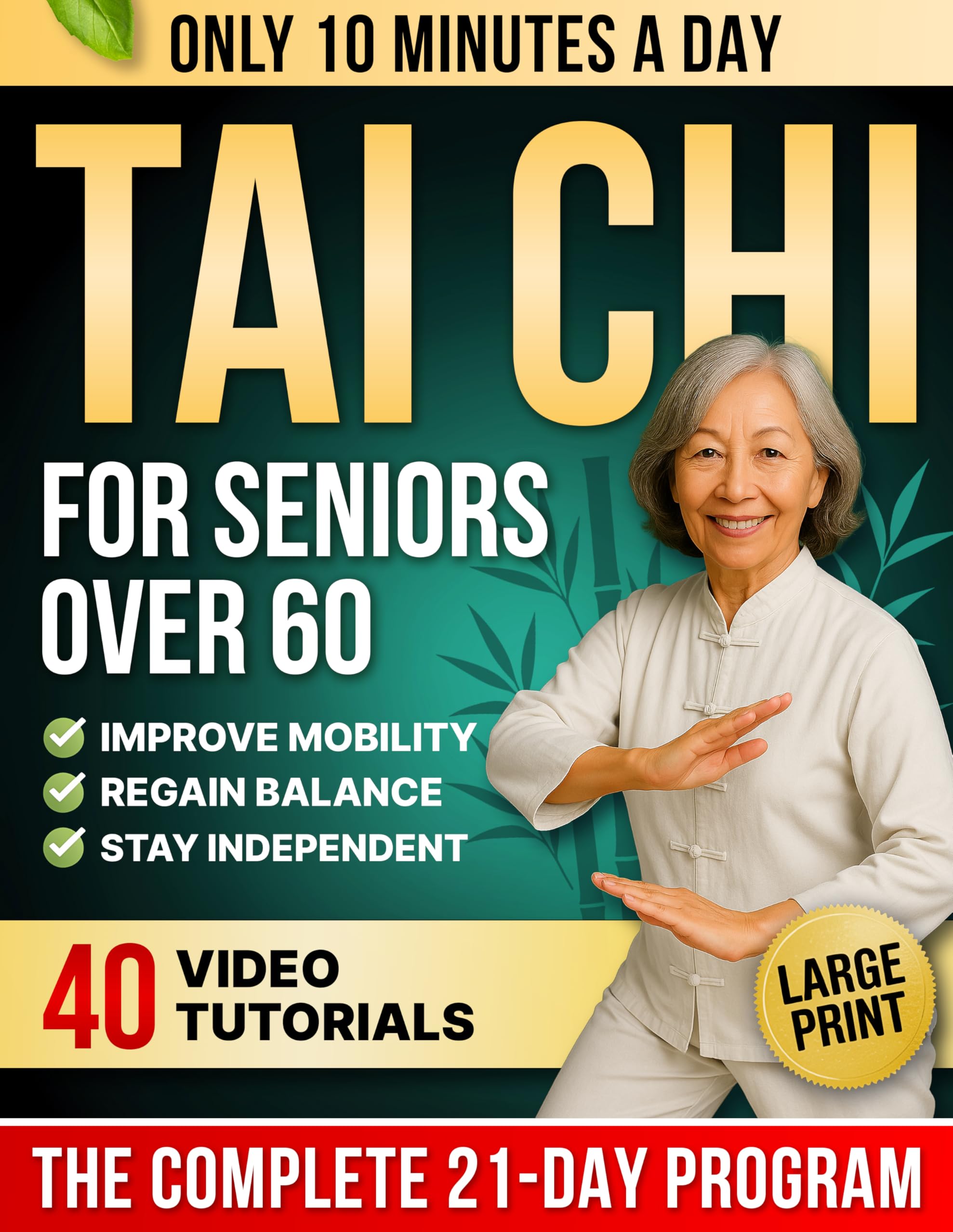 10-Minute Tai Chi for Seniors Over 60: A Step-by-Step 21-Day Plan to Regain Balance, Prevent Falls & Stay Independent | Illustrated Exercises, Video Lessons & Large Print for Easy At-Home Practice