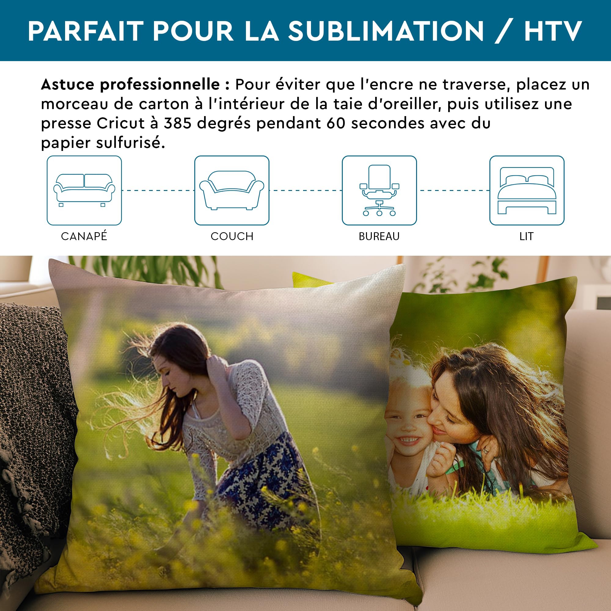 Encasa XO Housse de Coussin Vierge, sans Insert 16"x16" Blanc | Sergé de polyester | Sublimation, bricolage & peinture | Fermeture éclair invisible | Lot de 10
