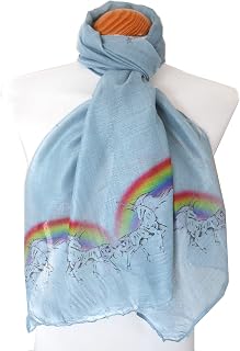 Rainbow scarf. Long grey scarf with colorful rainbows and unicorns print