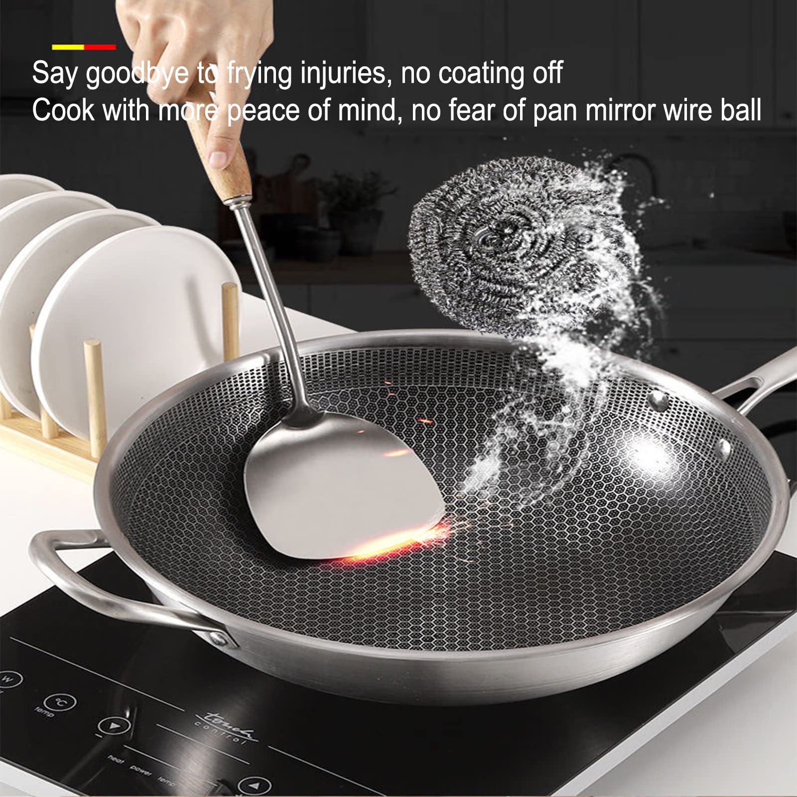 Amazon｜丸底中華鍋, テフロン加工のフライパン 伝統的な炭素鋼の中華