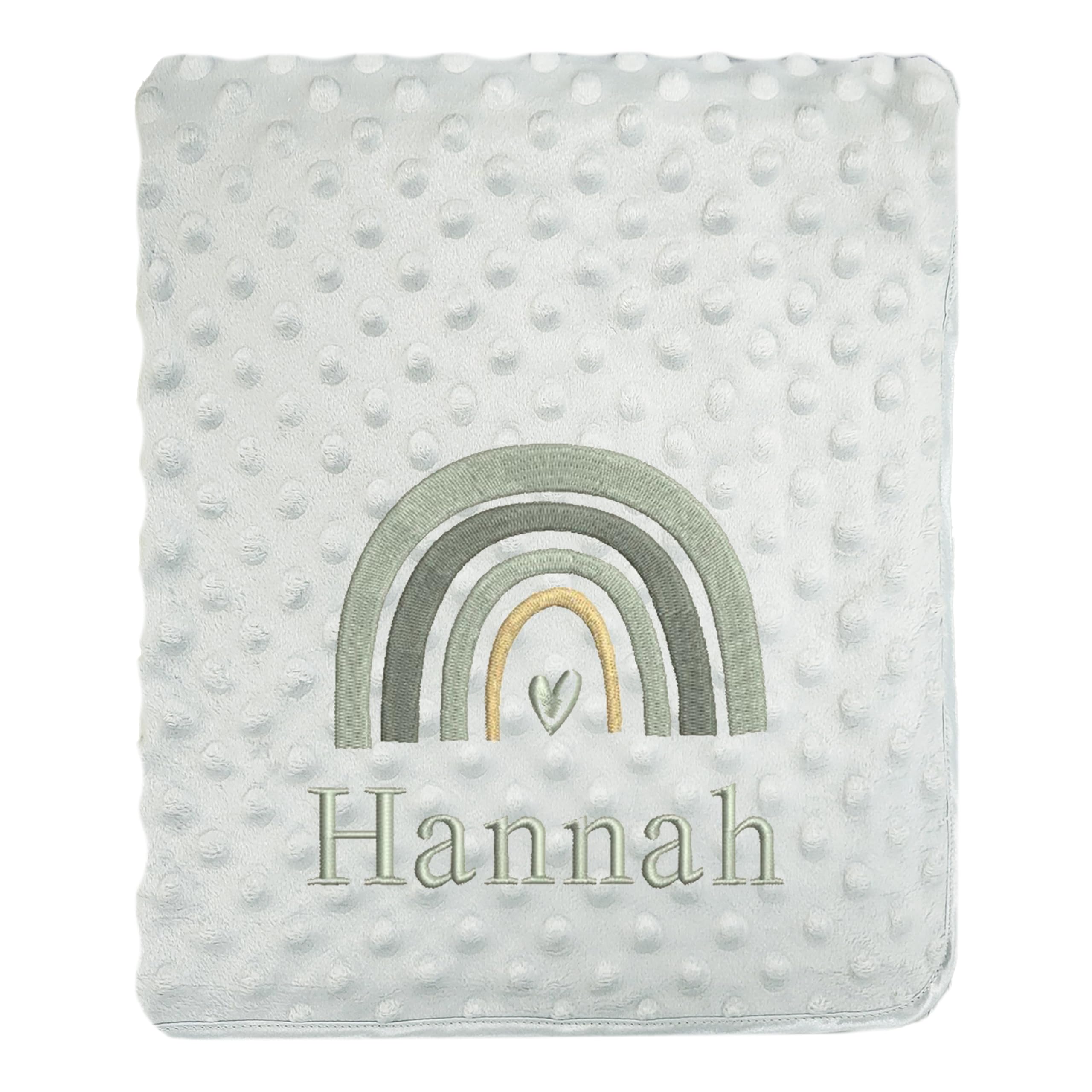 The Baby Box Uk Men's Grey Bobble Personalised Baby Blanket Embroidered Rainbow And Any Personalized Name Boys Girls Nursery (Grey Bobble)