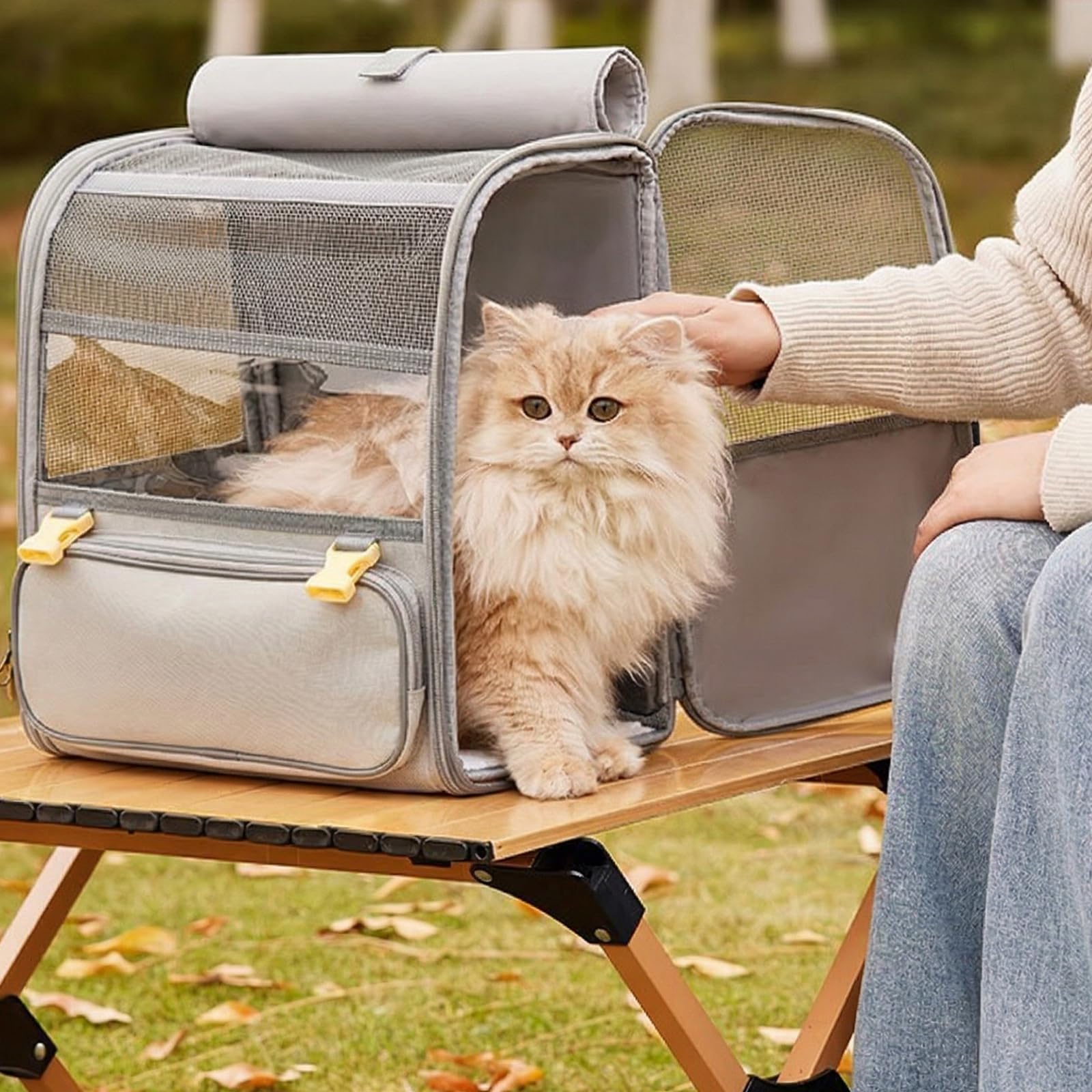 Mochila para gatos, mochila para mascotas con ventana de malla y asa de transporte, mochila para perros, portátil y plegable para gatos de menos de 8 kg, bolsa de transporte para viajes, senderismo