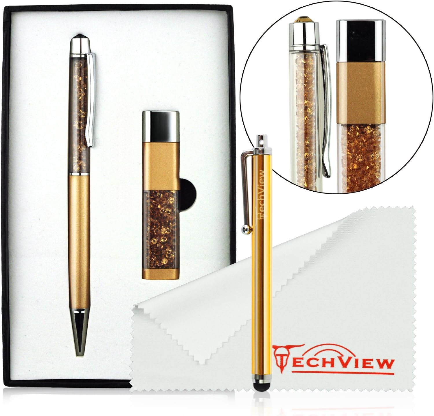 Teviwin(TM) 8GB USB Flash Drive,in Gift Box,with Crystal Ballpoint Pen,Christmas or Holiday Gift Set for Women (Champagne)