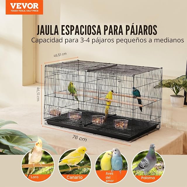 Foto 2 de 8 de VEVOR Jaula para Pájaros de 760 x 465 x 465 mm, Jaula para Periquitos Pequeños con Divisor