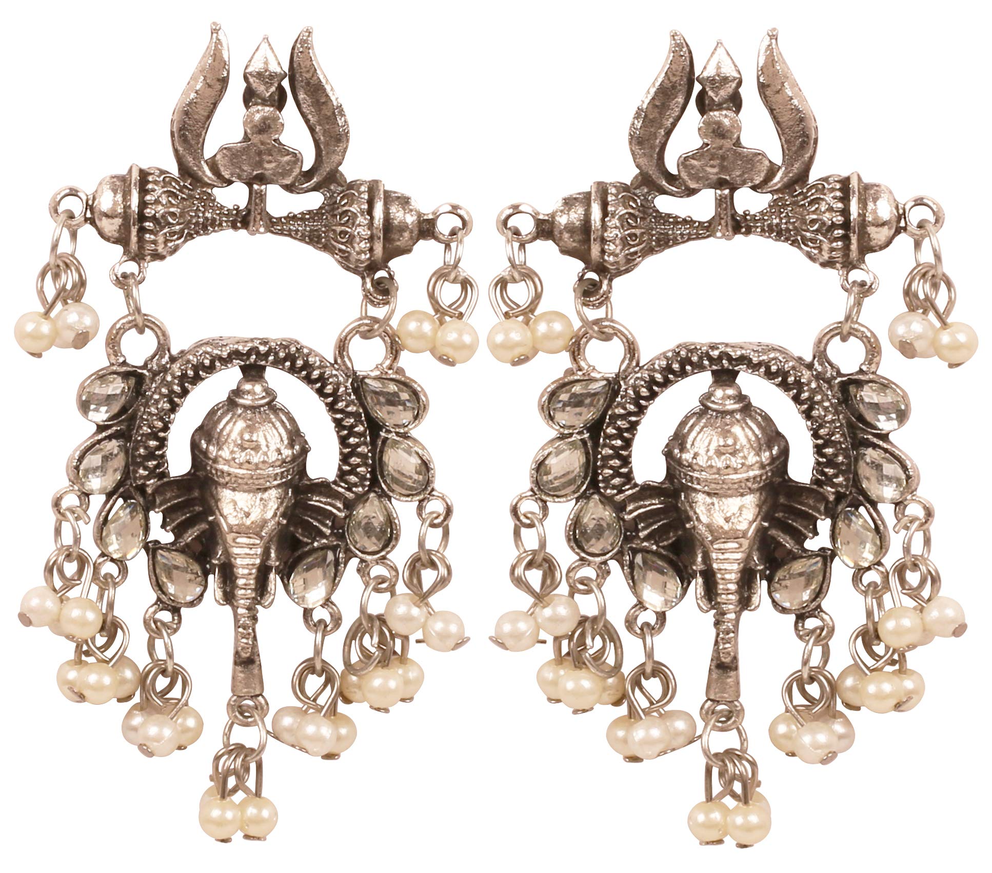 Touchstone Indian Bollywood Fine Jewelry Inspired Cubic Zirconia CZs studded Designer Jewelry Long Chandelier Earrings In Gold And Silver Tone For Women.