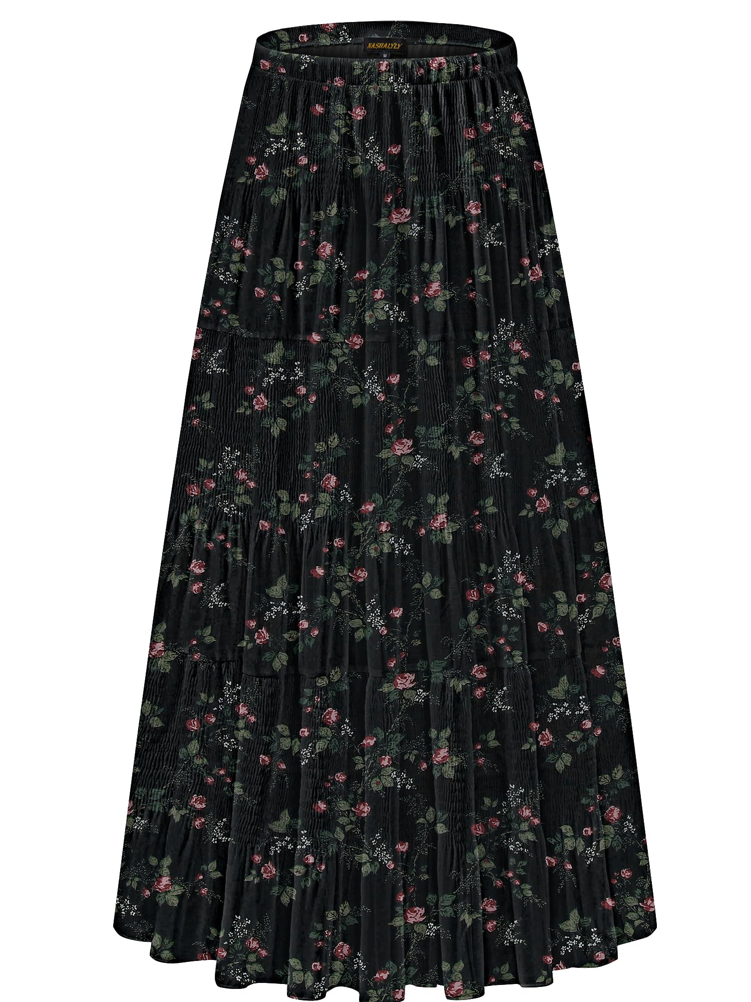 NASHALYLY Women's Chiffon Elastic High Waist Pleated A-Line Maxi Skirts