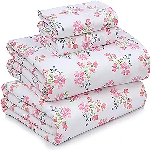 RUVANTI 100% Cotton California King Sheet Sets, 4 Pieces, Soft & Breathable Percale Weave Bedding, Deep Pocket 14", Hotel Standard, Crisp Cool Feel & Durable, Perfect Floral Sheets, Bloomex
