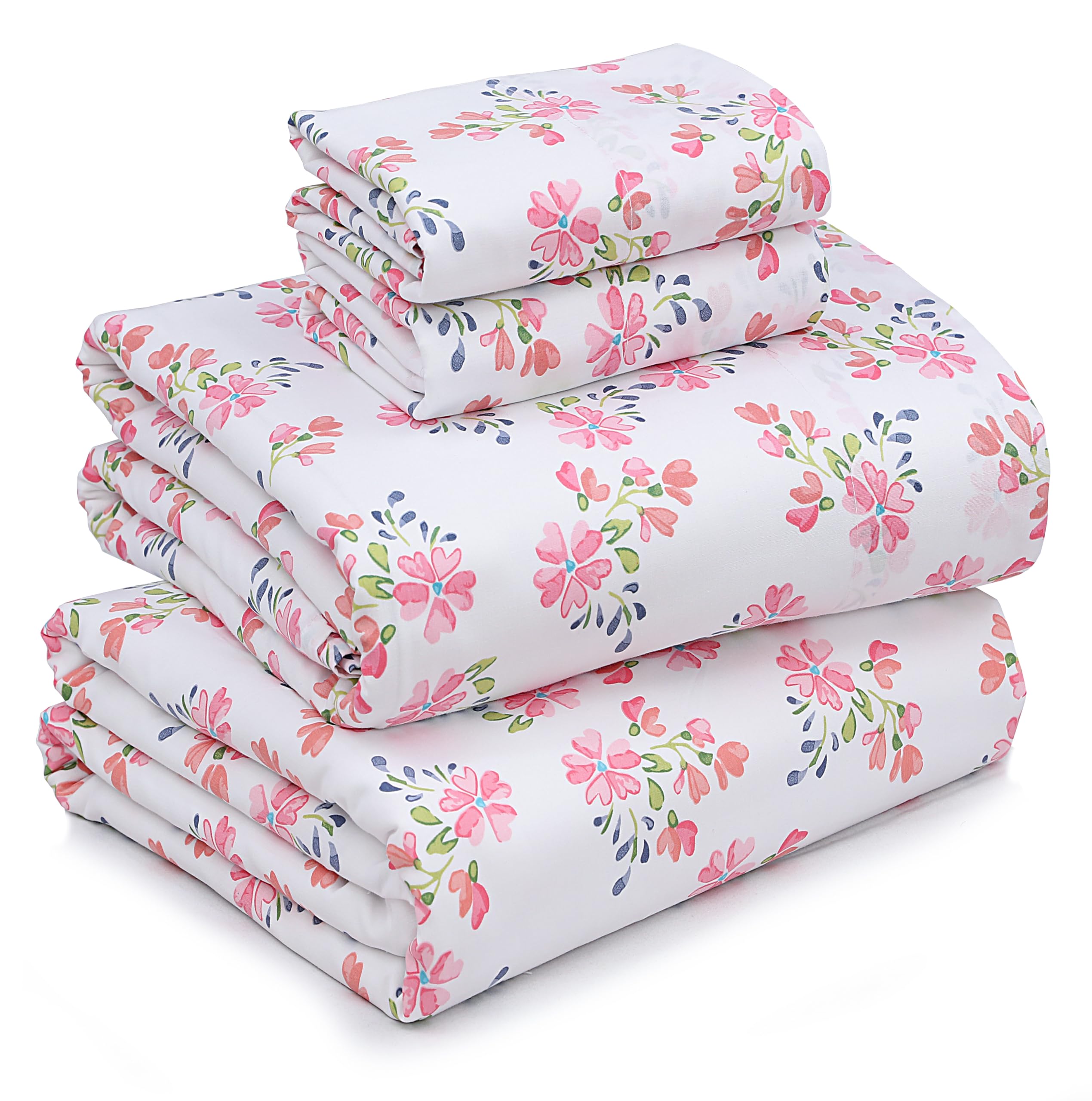 RUVANTI Breathable and Durable 4 Piece Bed Linen Set, 100% Cotton Percale with 16 Inch Deep Pockets, for California King Size Bed, Red and Pink Floral Pattern โ image 1