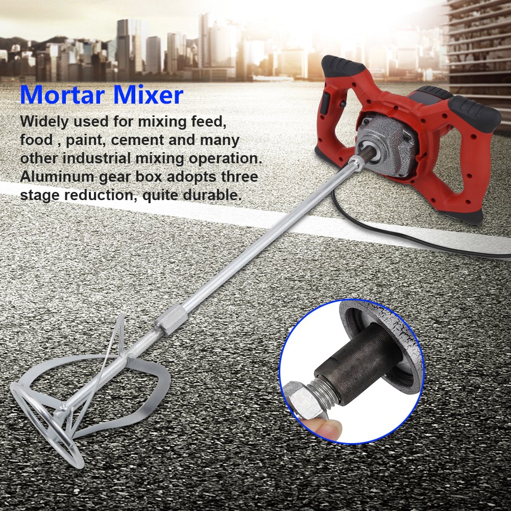 Akozon Akozon Batidora Eléctrica de Mano de 1500 W de Alta Potencia y 6 Velocidades para Mortero, Pintura, Cemento y lechada: Diseño Ergonómico para un Funcionamiento Sencillo un Rendimiento de