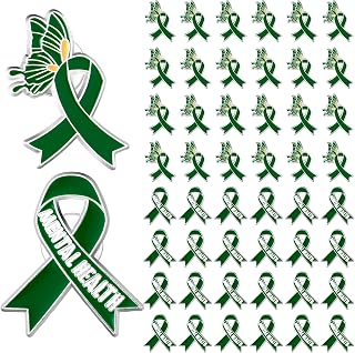48 Pcs Mental Health Awareness Enamel Lapel Pins Green Ribbon Prevention and Awareness Ribbon Pins for Office Charity Favors Items Supplies Accessories