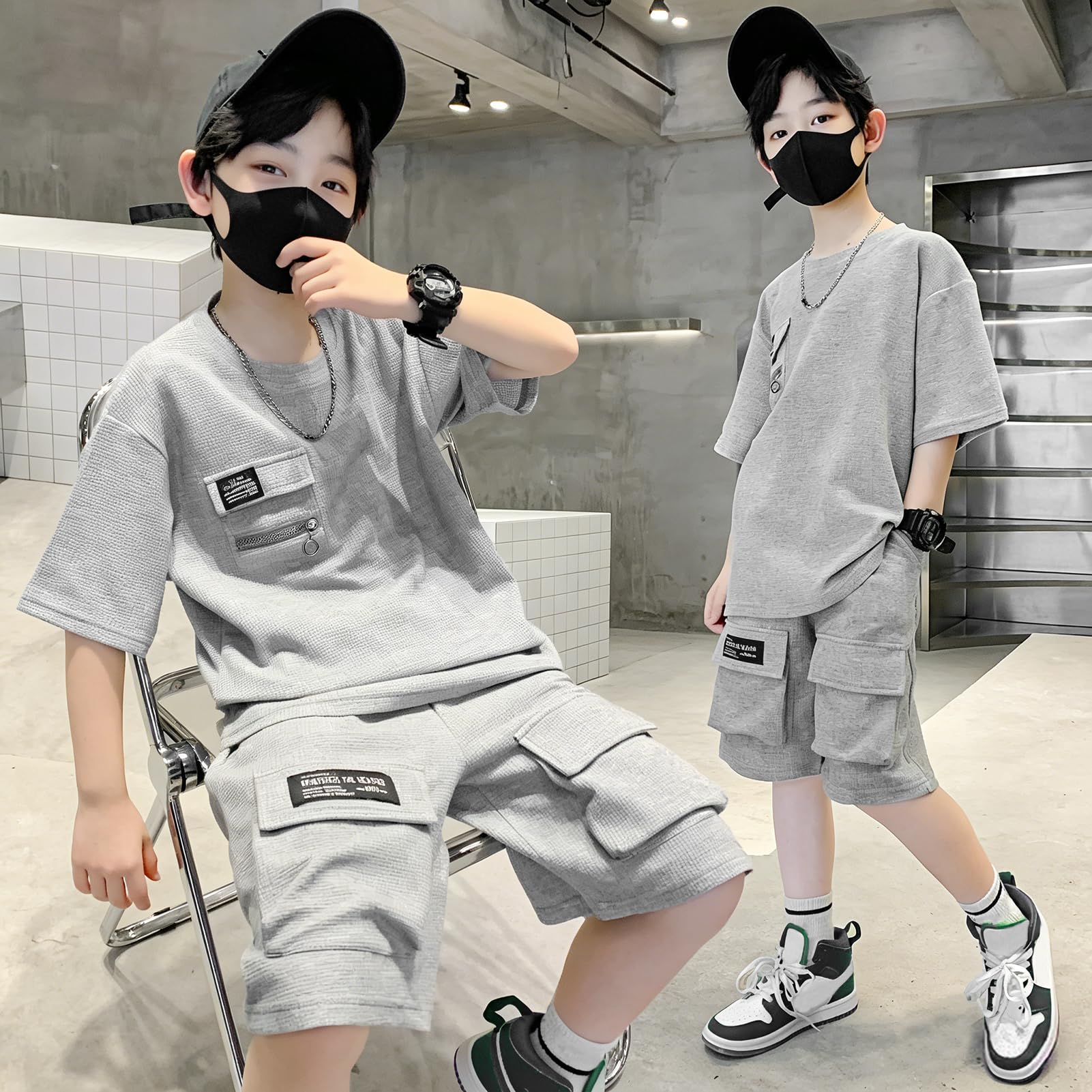 Niños Conjunto Deportivo de Verano Chándal Transpirable Conjunto Informale 2 Piezas Camiseta de Manga Corta + Pantalones Cortos