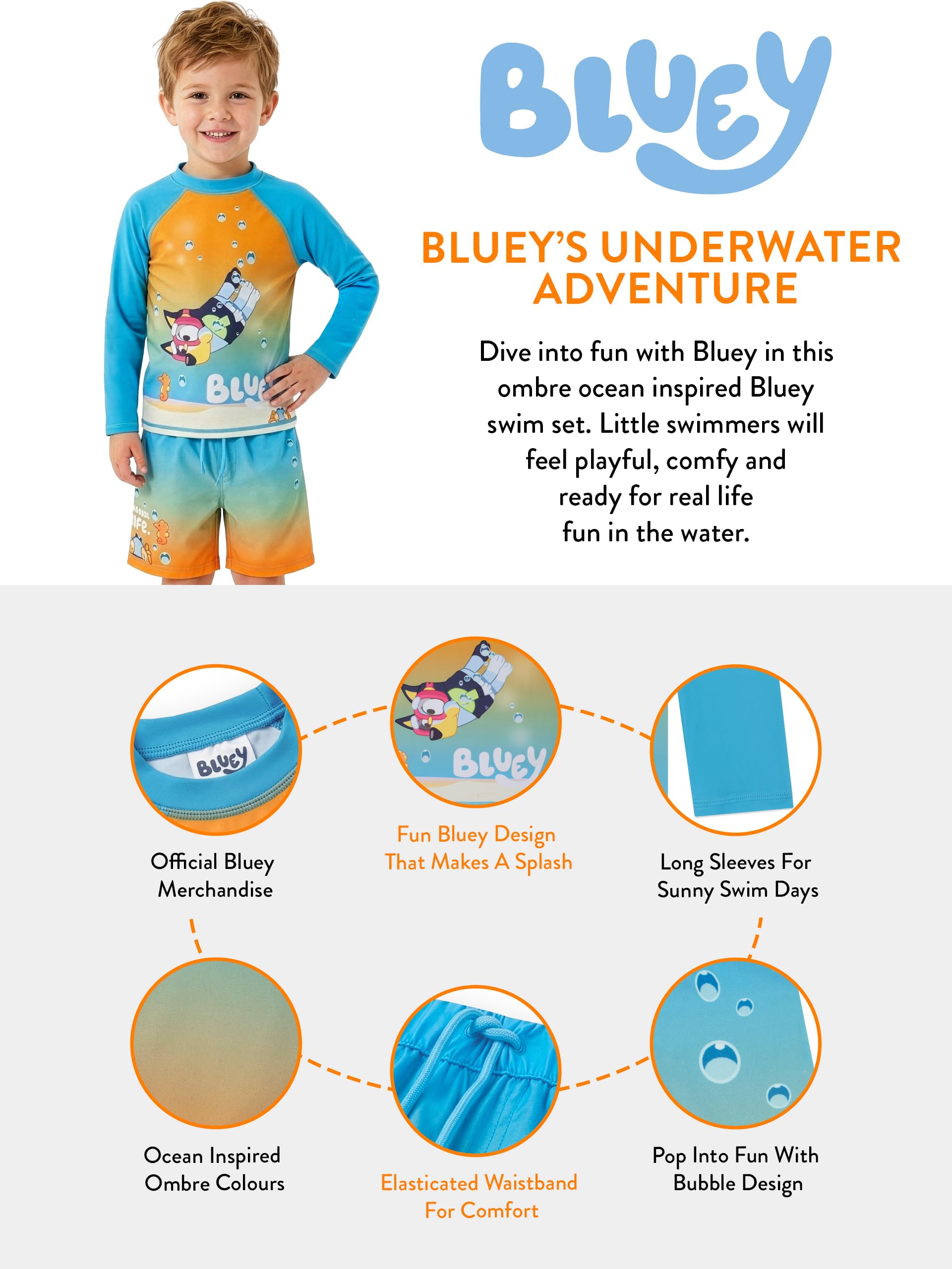 BlueY Costume Piscina Bambino, Costumi Bambini Due Pezzi, Costume Nuoto Bambino Manica Lunga, età 18 Mesi - 8 Anni