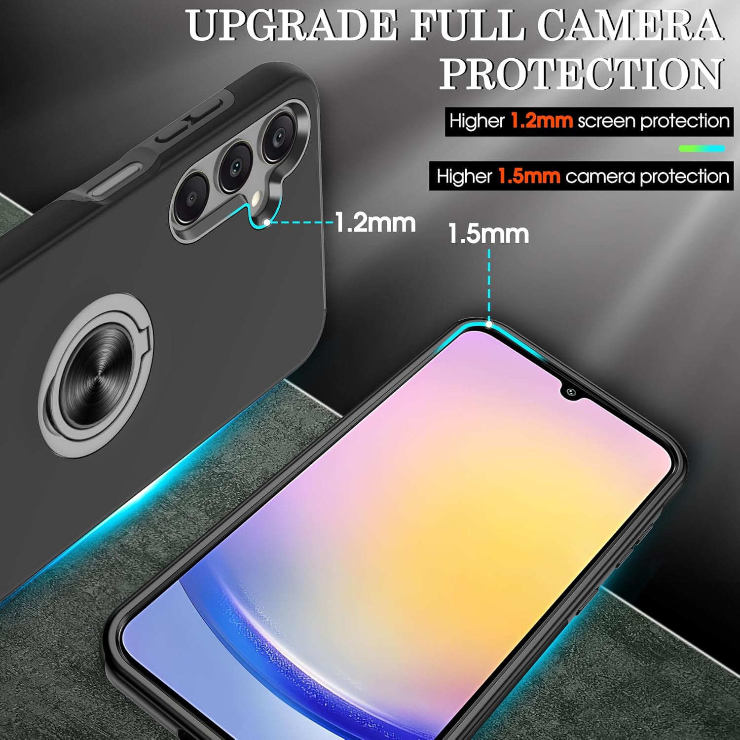 Gritup for Samsung Galaxy A25 5G Phone Case with Screen Protector×2Pcs, 360° Rotating Metal Kickstand | MIL-Grade Shockproof Protection (Military Standard),Black - Image 2