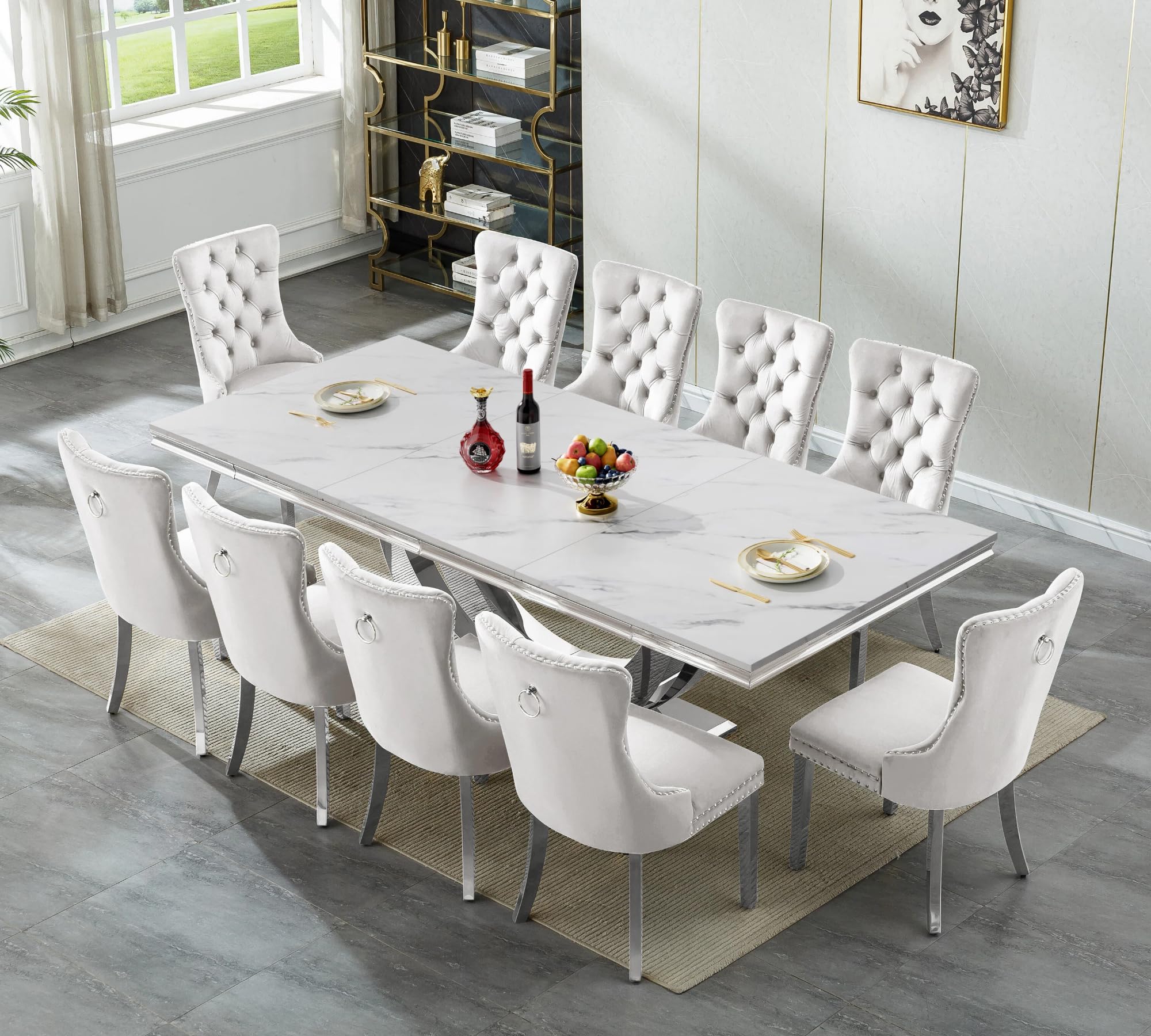 Goujxcy Marble Dining Table Set