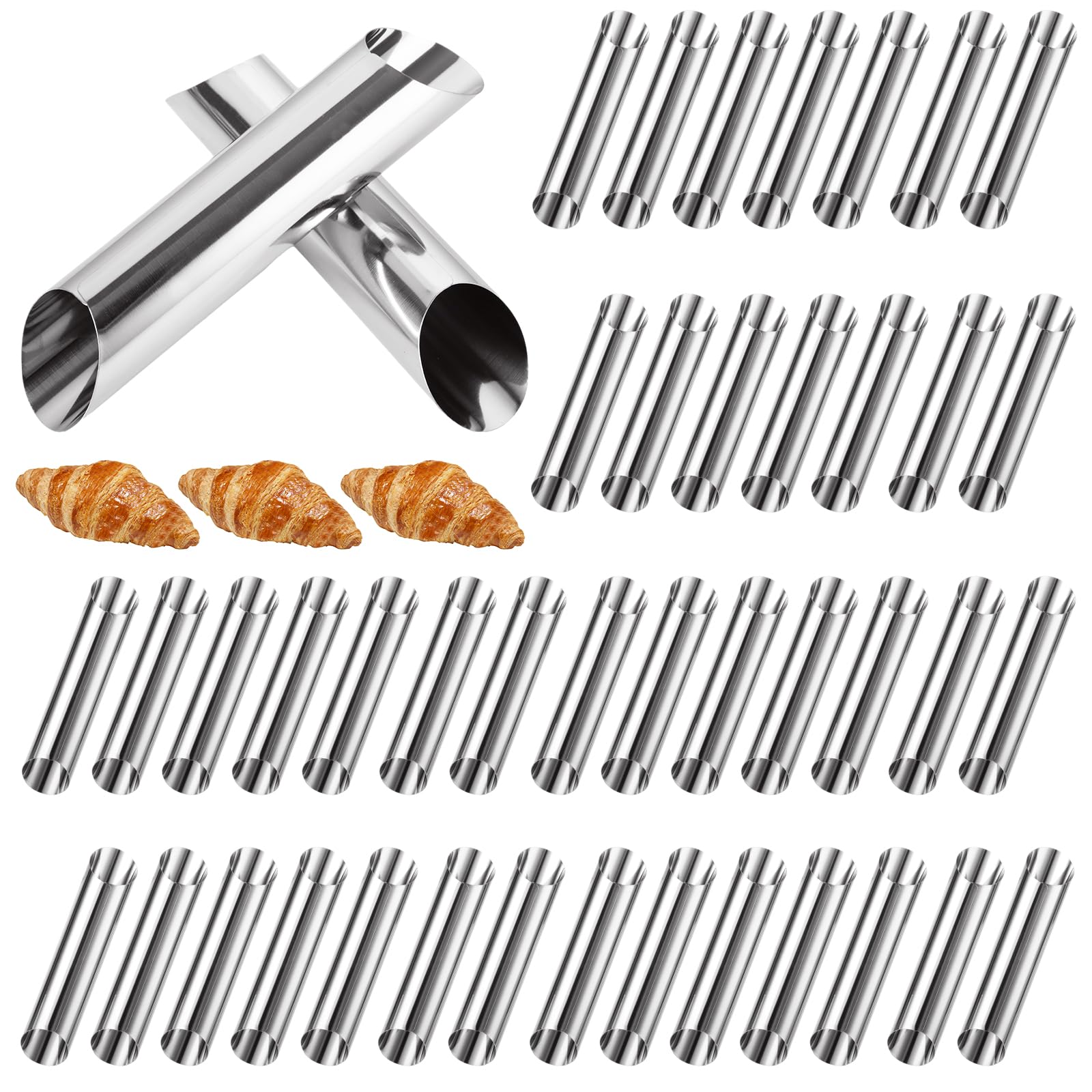 EATHEATY Cannoli Tubes 50 PCS Stainless Steel Cream Horn Tubes, 5 inch Cannoli Shells Non-stick Pastry Roll Horn for Cannoli Tubes Croissant Baking