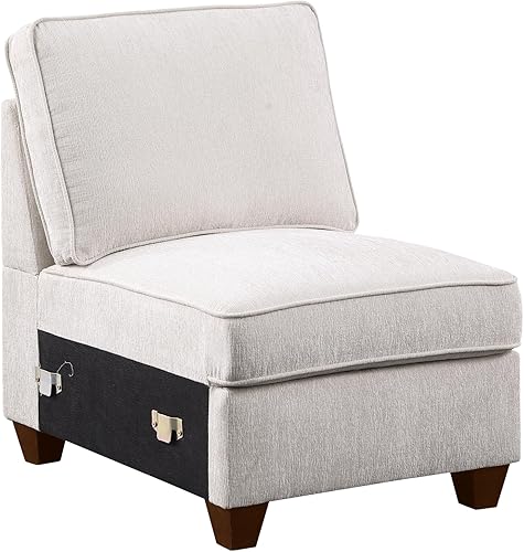 Miniatura 8 de Sofá modular en forma de L de 127 pulgadas con otomana movible y 6 cojines, sofá tapizado de felpilla de 7 asientos con 2 portavasos, puerto USB y