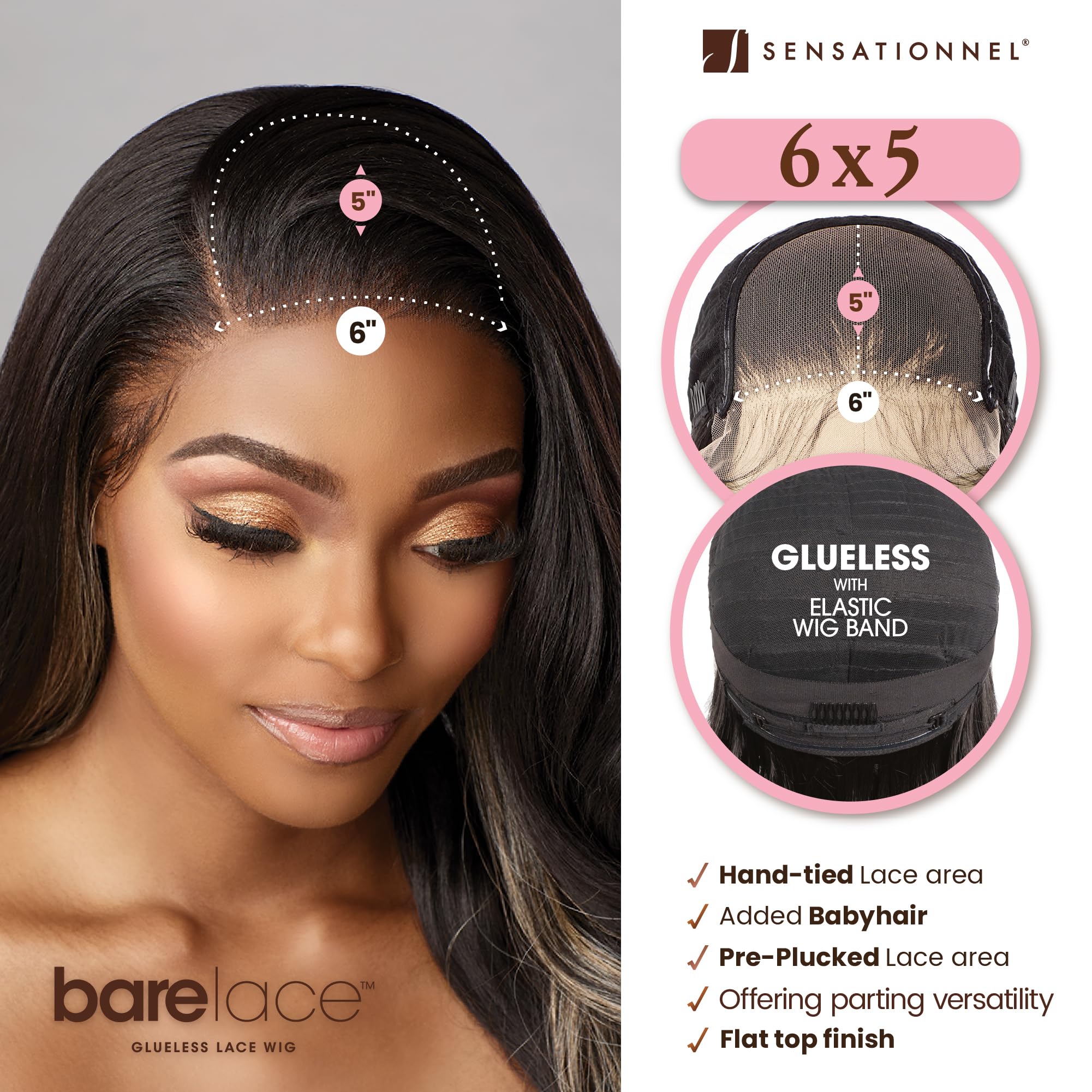 Sensationnel Bare Lace 15.2 x 15.2 cm, unidad 3, 1B negro apagado | Encaje frontal, sintético, sin pegamento, 180 grados, línea capilar prearrancada