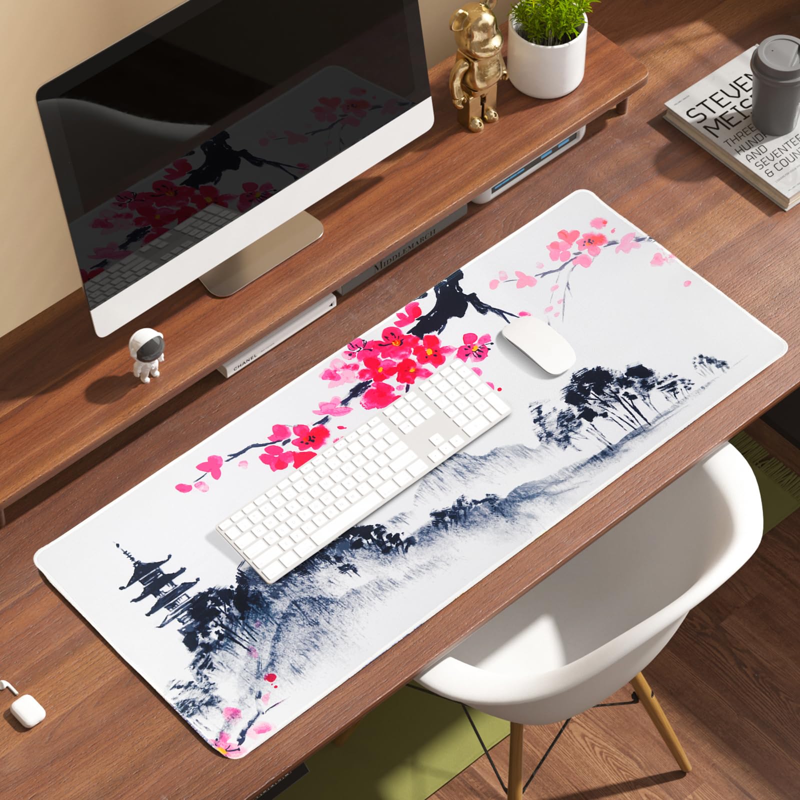 Sakura Tappetino Mouse XXL 900x400 Mm - Impermeabile, Base Antiscivolo, Per Gaming E Ufficio Con Motivo Fiori Di Ciliegio