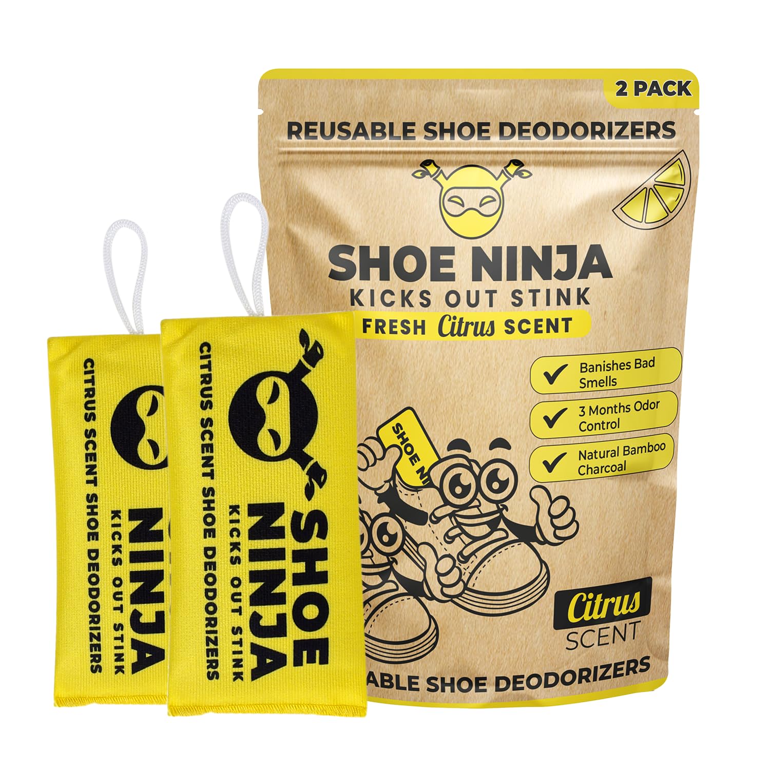Shoe Ninja Shoe Deodorizer, Shoe Odor Elimination, &amp; Shoe Freshener, 2 Pack