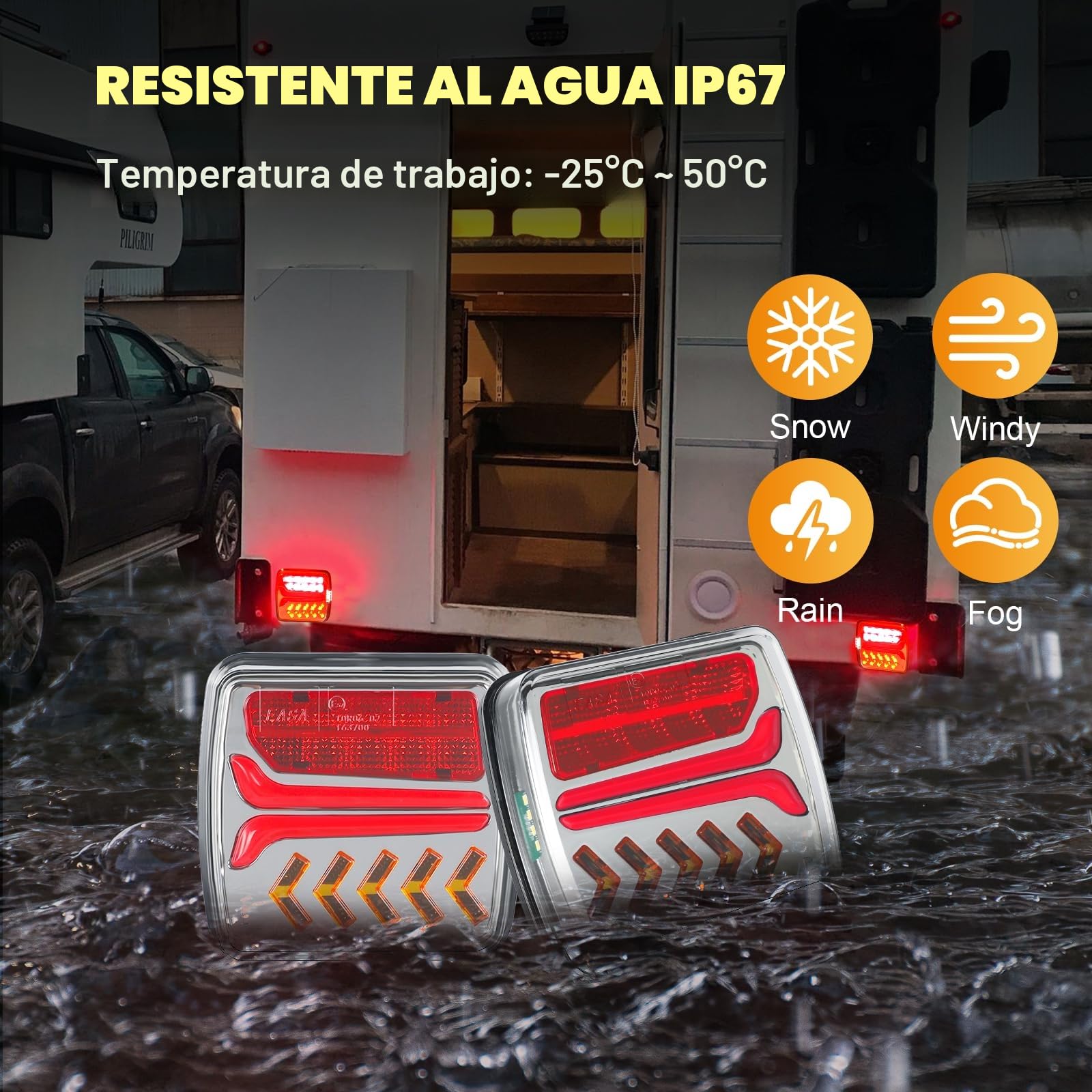AOHEWEI Luces traseras inalámbricas para remolque LED Luces traseras magnéticas para camión Sin cable 12V Aprobado por ECE con enchufe de 7 pines para remolque, caravana o camión