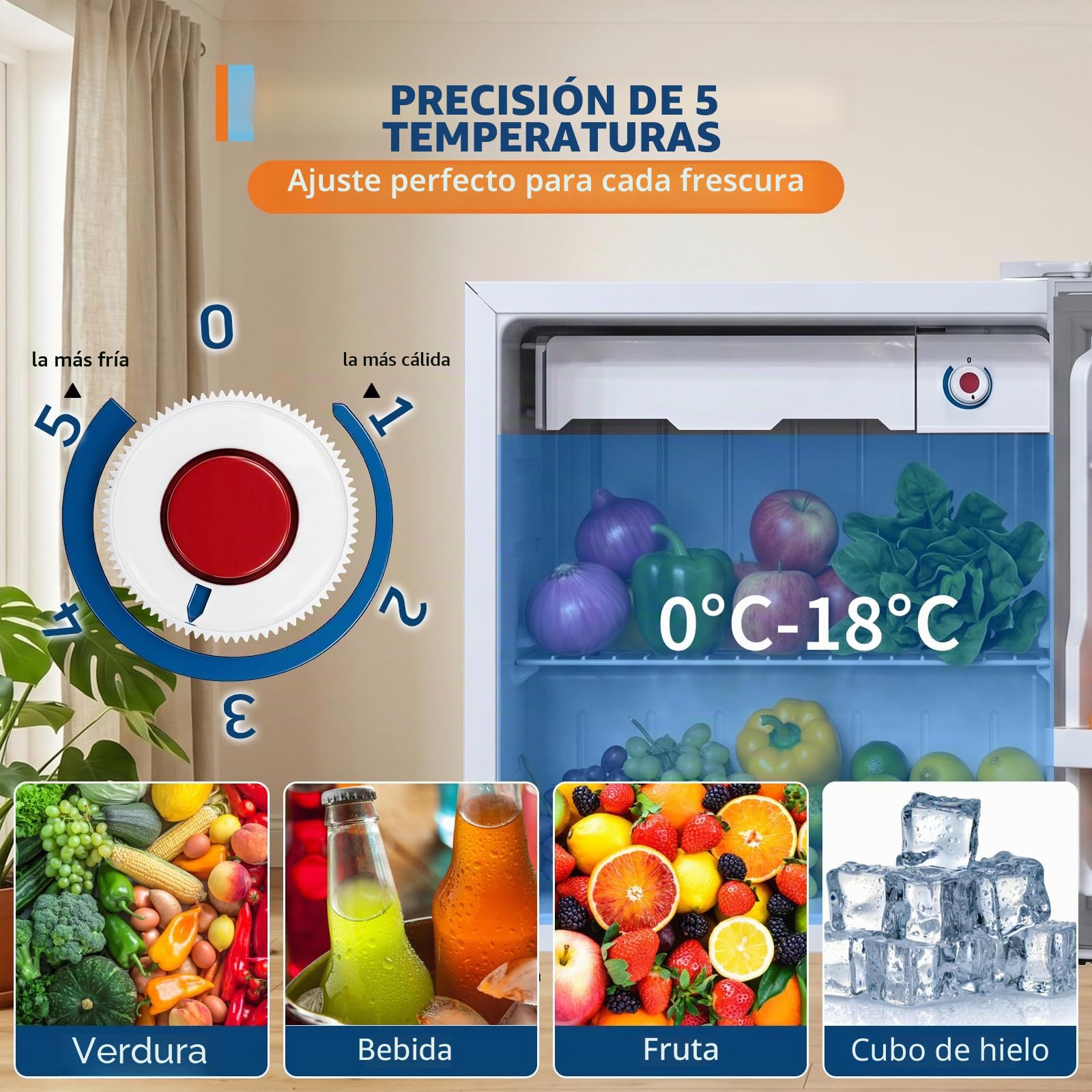 Nevera Pequeña 45L Enfriamiento Rápido En La Cámara de Refrigeración, Mini Nevera Frigorifico Rango Temperatura 0-18º, Bajo Consumo, Puerta Reversible, Silencioso, para El Hogar y La Oficina