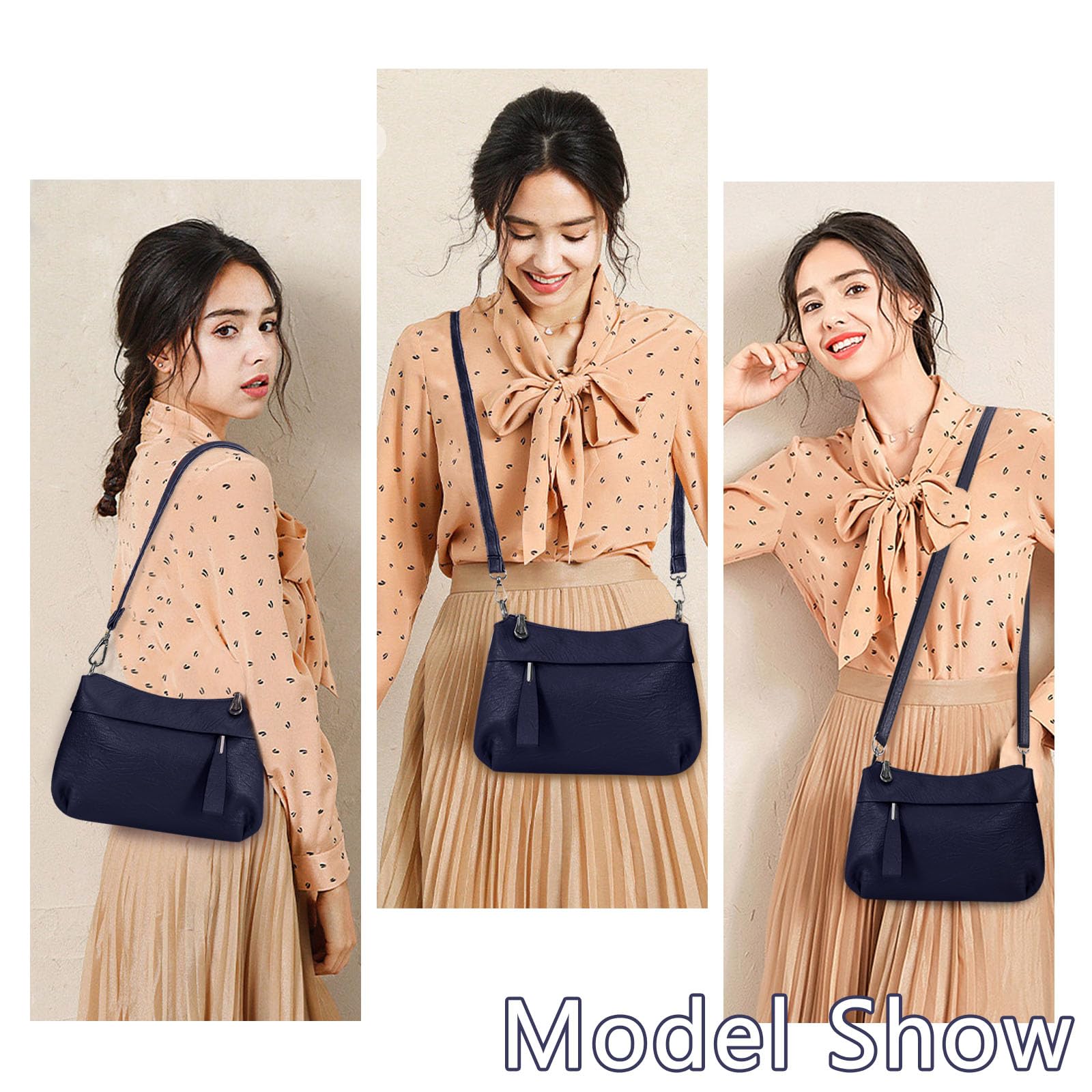 Bolso de piel auténtica para mujer, bolso cruzado de moda y bolso de hombro con 2 correas