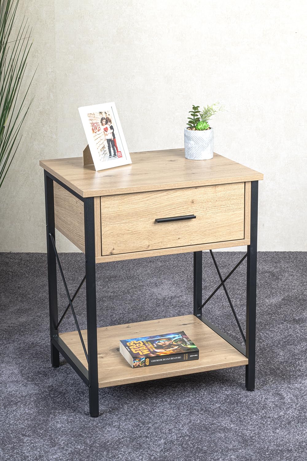 HAKU Konsole Eiche Schwarz | Modernes Sideboard, Metallgestell, Spanplatte, 40x60x40 Cm, Bis 15 Kg Belastbar