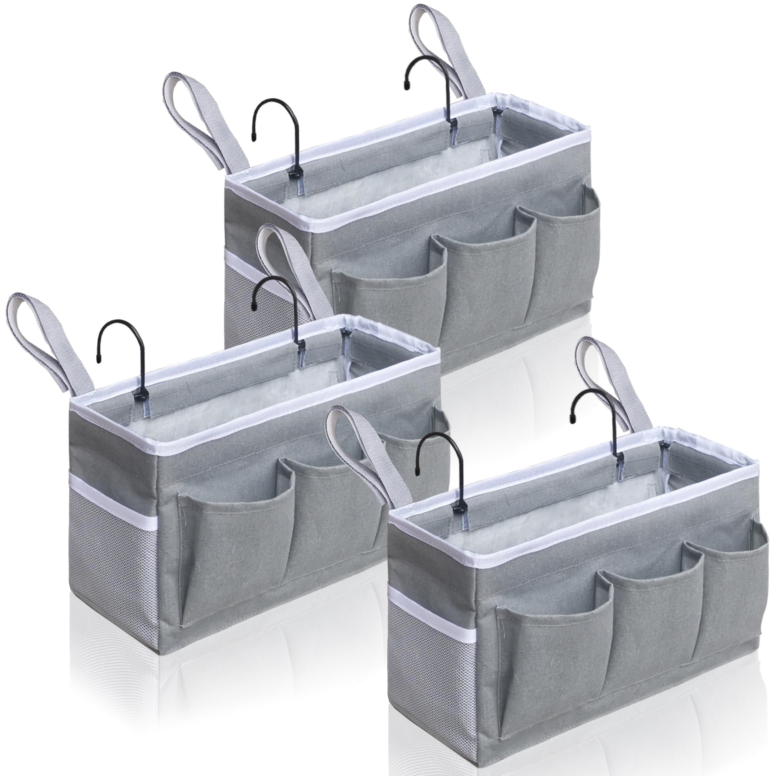 Kanrichu 3 grandi organizer da appendere alla parete, in tessuto di lino, con tasche, impermeabili, per cucina, camera da letto, ufficio, camper (grigio, 3 pezzi)