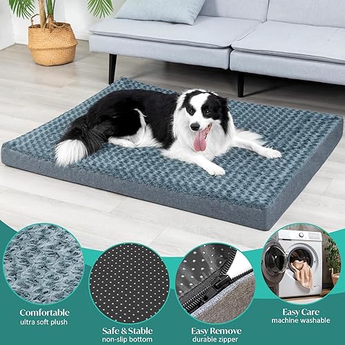 Miniatura 5 de KHONSU PET Tapete para cama de perro de felpa de 3 pulgadas, almohadilla ortopédica para perros grandes de hasta 35 libras, tamaño mediano,