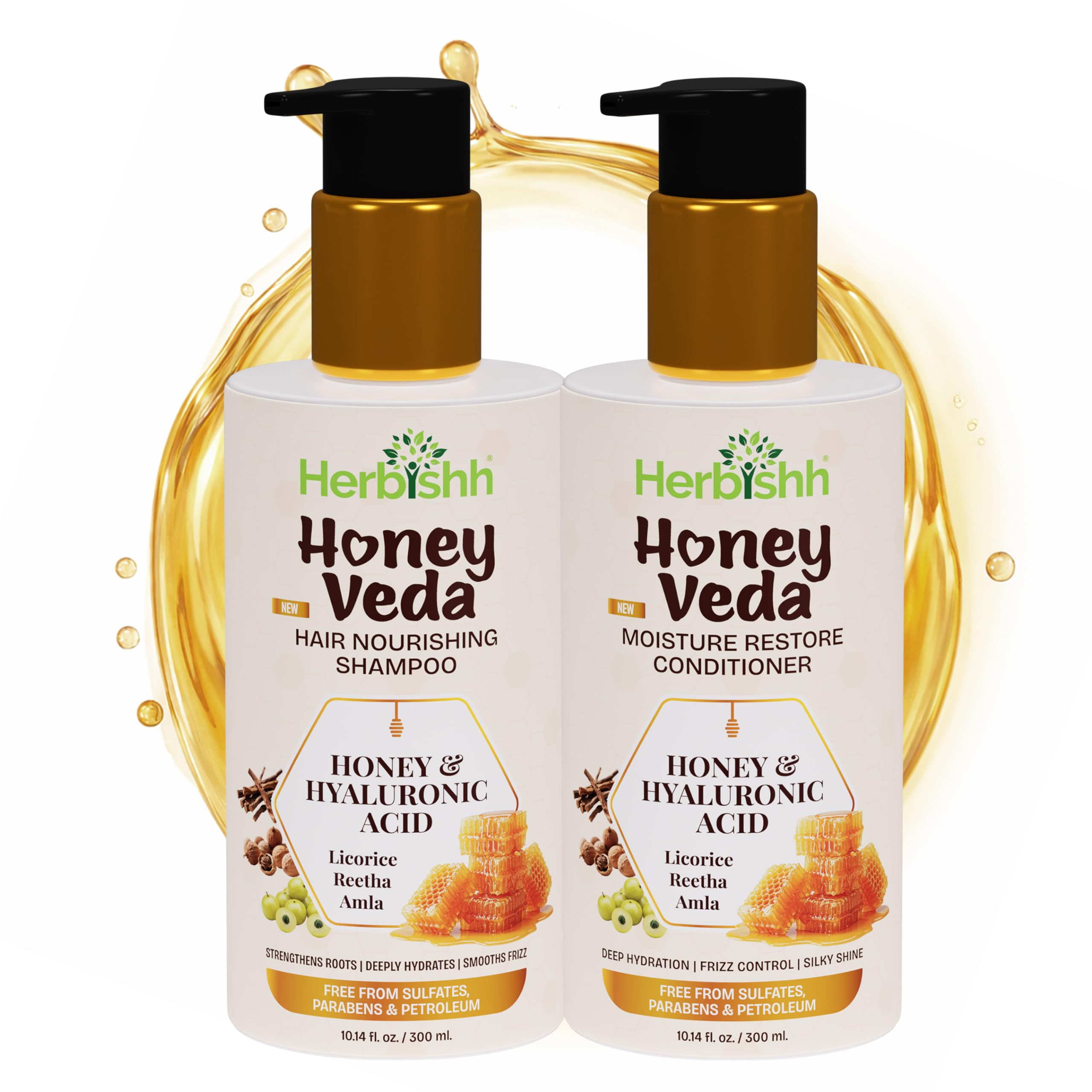 Herbishh Honey Shampoo and Conditioner Combo Pack of 2 (300ml +