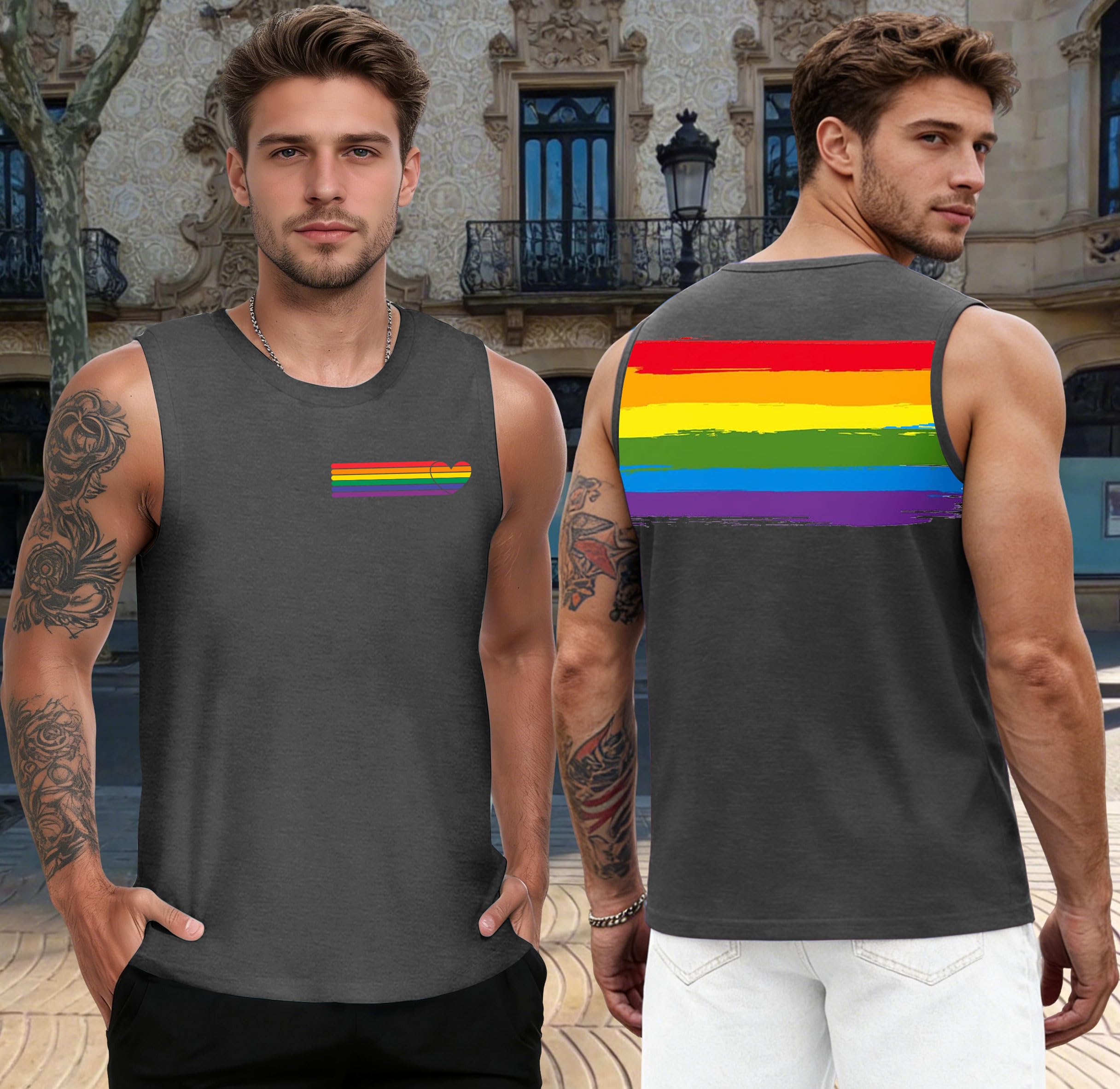VVNTY Pride - Canotta da uomo con stampa arcobaleno, senza maniche, estiva, gay, LGBTQ Month
