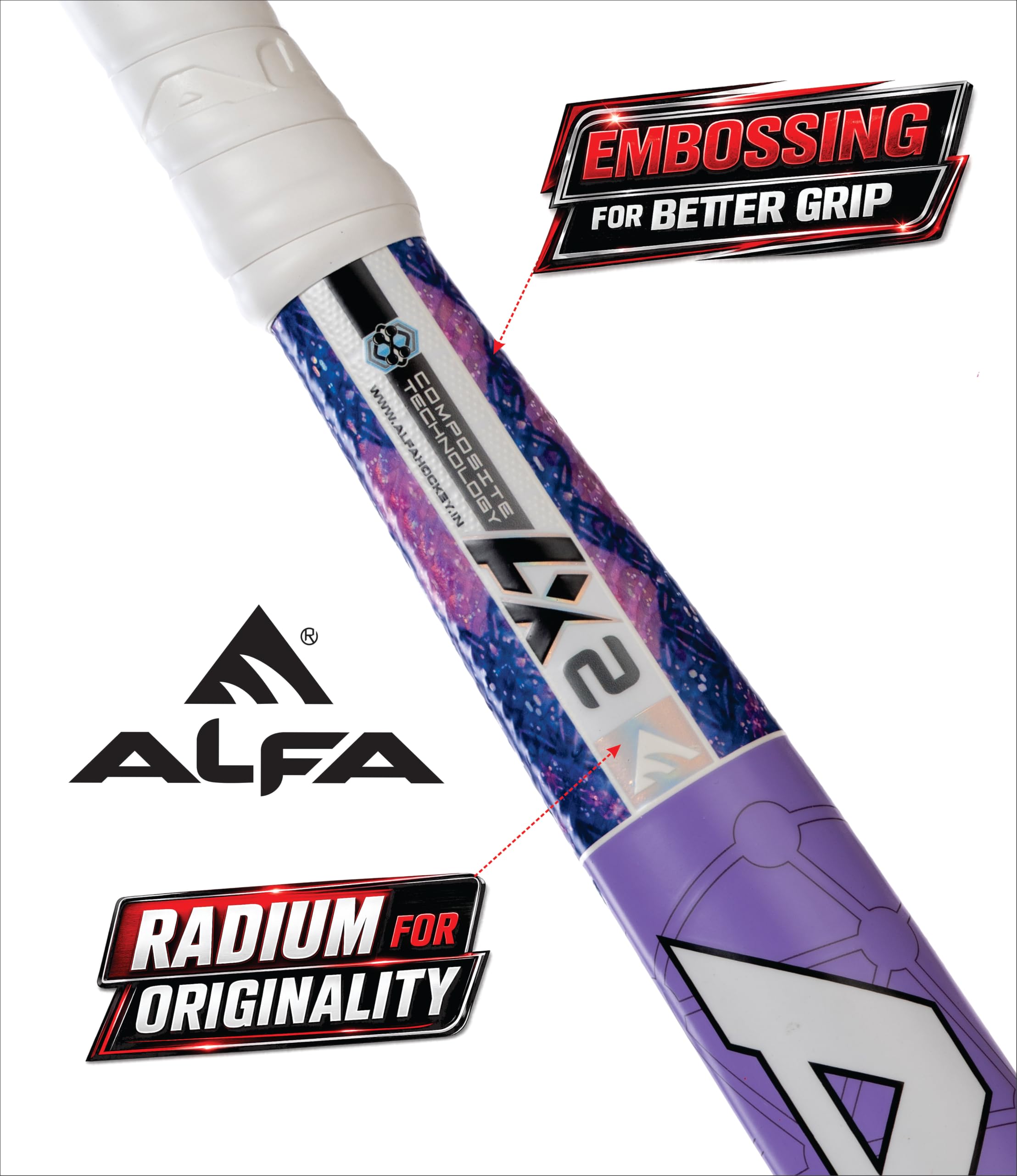 A L F A AX2 Composite Hockey Stick with Stick Bag & Hollow Ball (Scoop Bend) (37 INCHES, Blue Spark) 1
