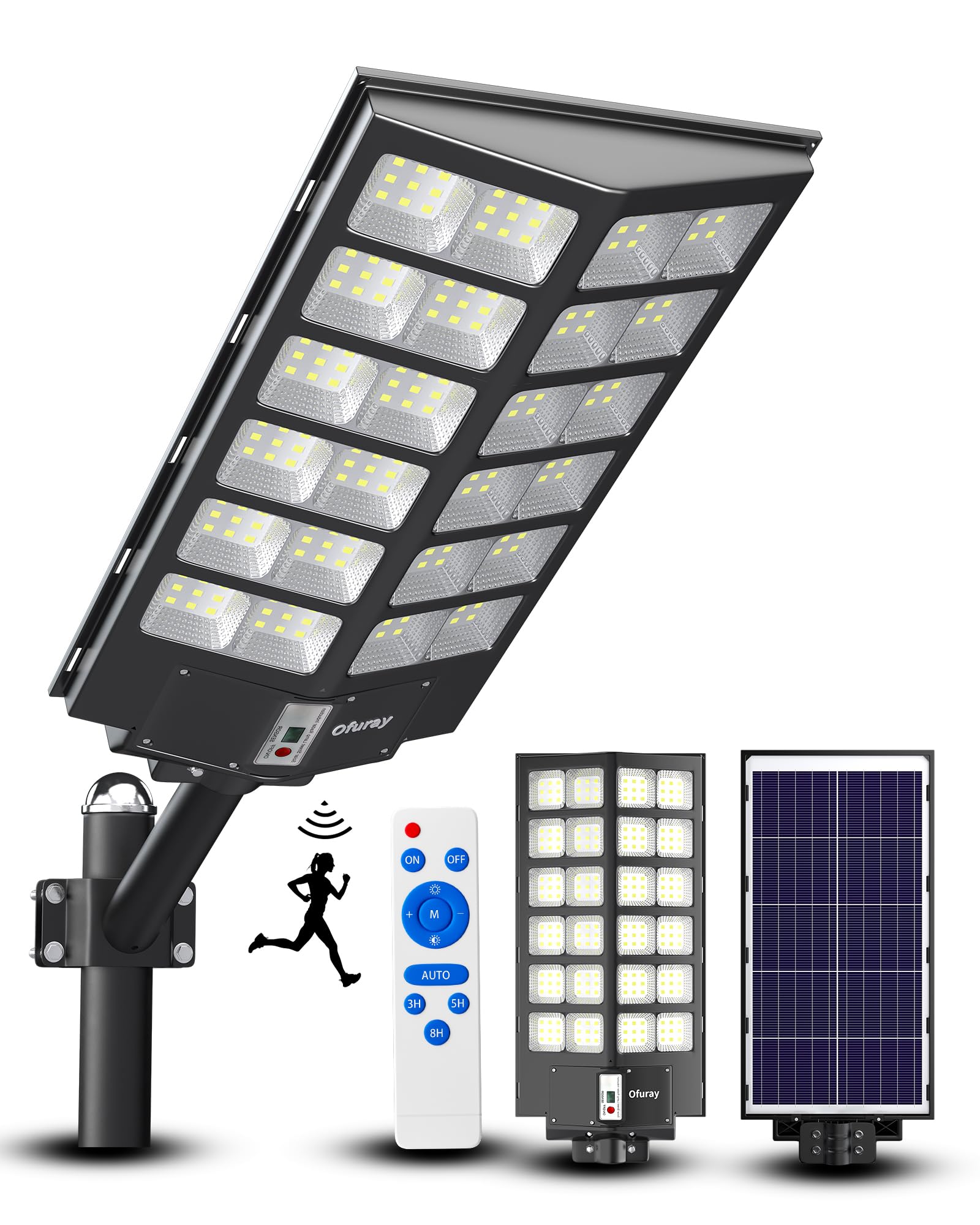 Ofuray Of-9800W Solar Straßenlaterne für Außen, Solarlampen mit Bewegungsmelder, 6500K Superhelle Led Solar Strahler Außen mit Fernbedienung, IP67 Wasserdicht Solarleuchte für Gärten, Garage, Straßen