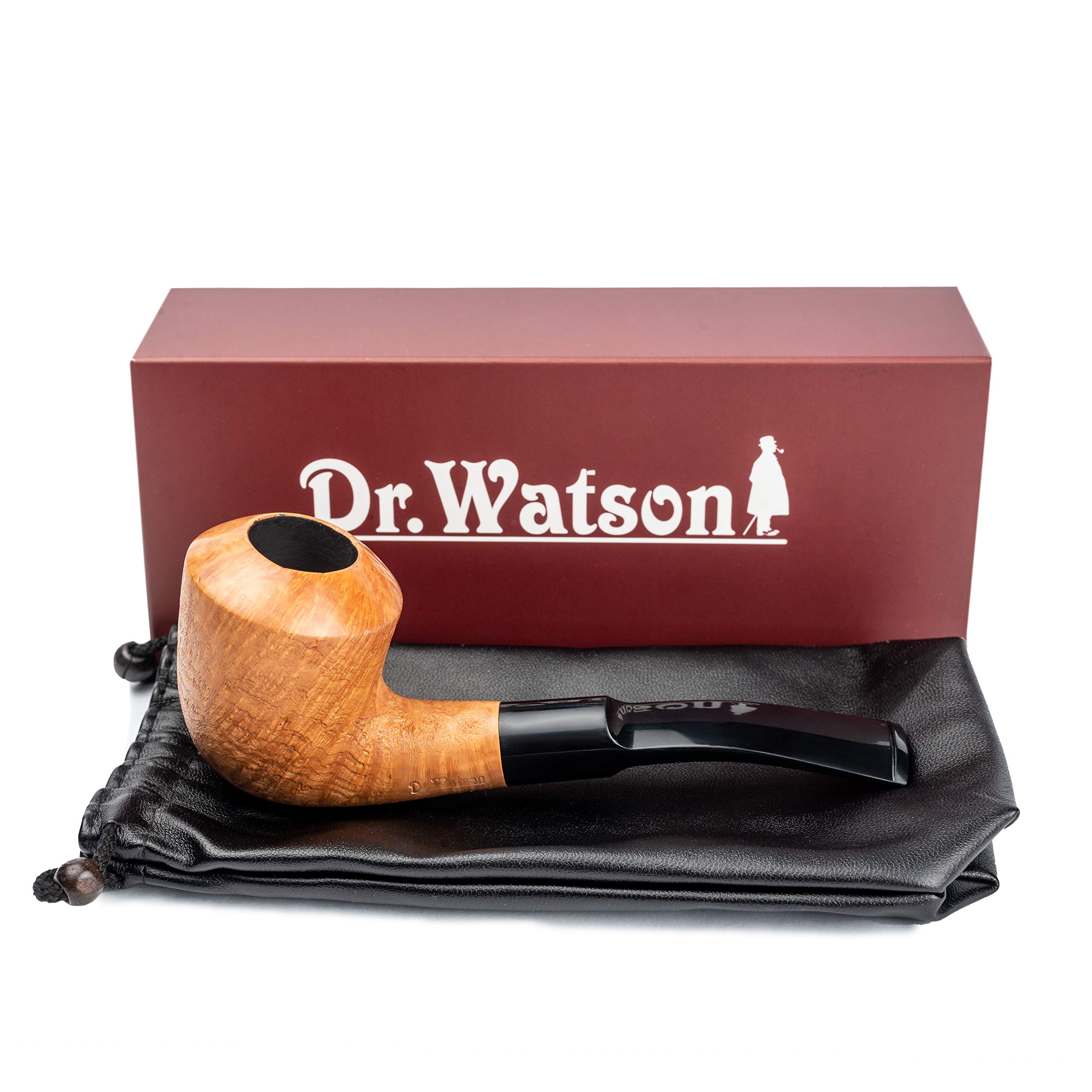 Dr. Watson - Pipa de tabaco, forma clásica de Dublín curvada, hecha a mano de raíz de brezo, compatible con filtro de 9mm (Dorada)
