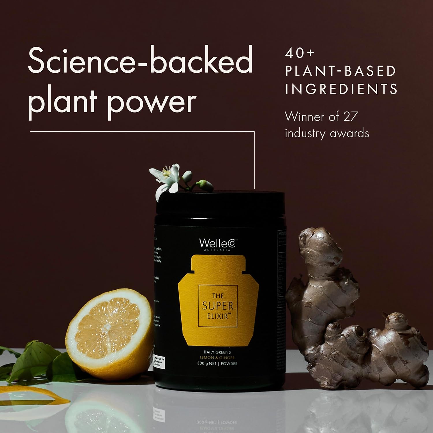 WelleCo The Super Elixir Daily Greens Powder, Probiotic Drink Mix with Whole Foods, Gluten Free, Vegan Gut Health Powder, Energy, Immunity, Healthy Skin, Hair & Nails (300g, Lemon Ginger) - Image 7