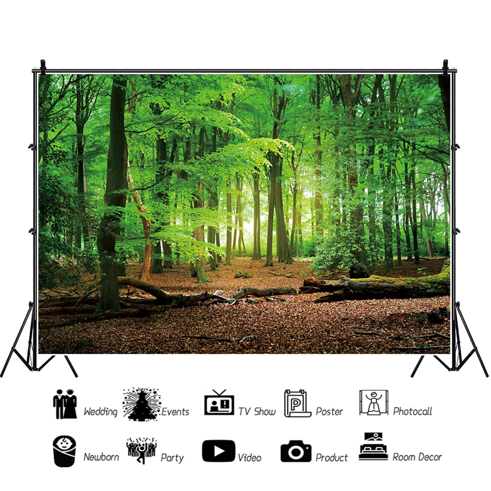 Fond de forêt 3x2.5 m Fond Photo de Camping de Jungle de forêt Verte de Printemps, Fond boîte Photo Vinyle pour fête à thème de forêt de fête de bébé