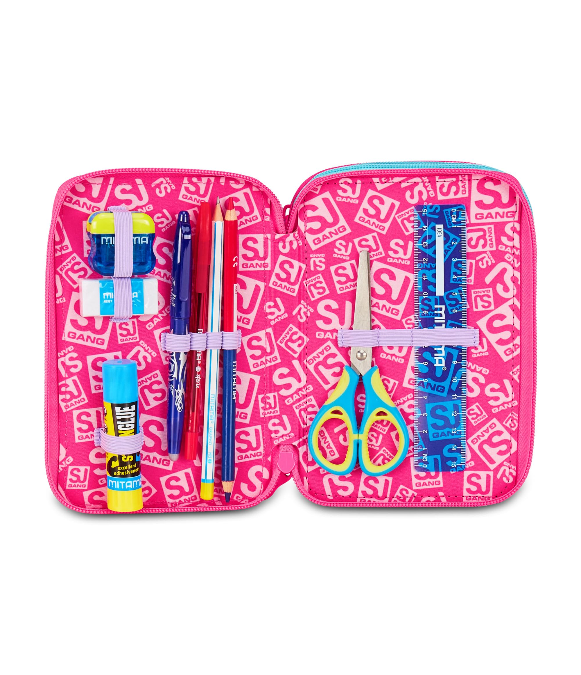 SJ GANG STYLE JAM GANG Astuccio Scuola 3 Zip Plushy Rabbit, Rosa, Portapenne Triplo Scomparto Completo Di Penne, Matite, Colori, Accessori Zaino, Scuola Elementare, Bambina