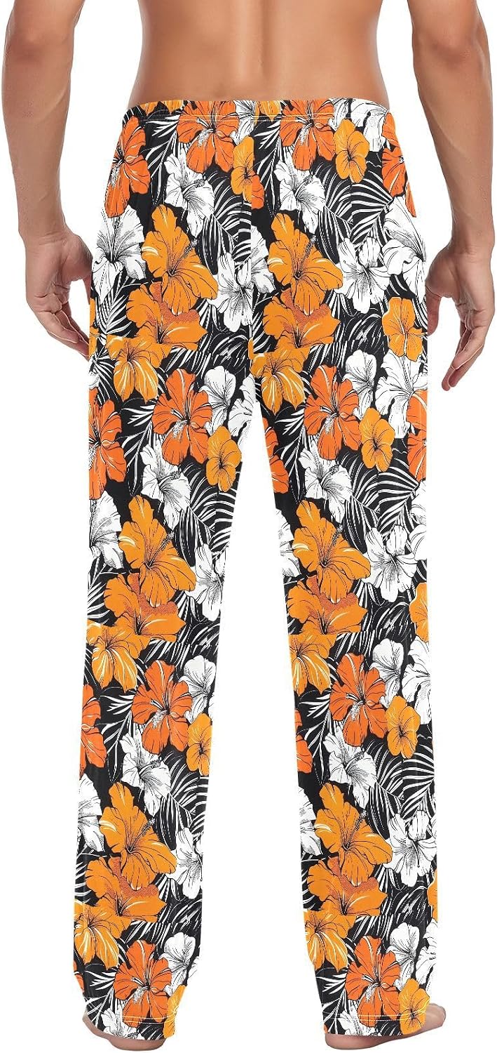 Reddish Black Vintage Flowers Flannel Pajama Bottoms Men Pyjama Bottoms Men with pockets for Men'S Christmas Gifts Medium