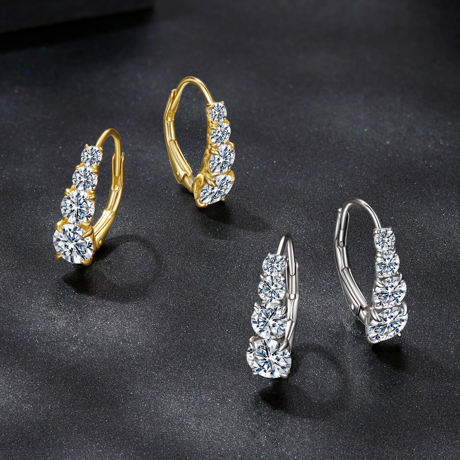 Pendientes de plata de ley S925 con moissanita graduada for mujer. Hipoalergénicos (0,06 ct a 0,3 ct). Elegantes pendientes de aro for uso diario y ocasiones especiales.