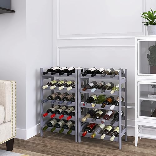 Miniatura 9 de SMIBUY Estante de bambú para vino, soporte para 20 botellas, estantes de almacenamiento independientes de 5 niveles para cocina, despensa, bodega,