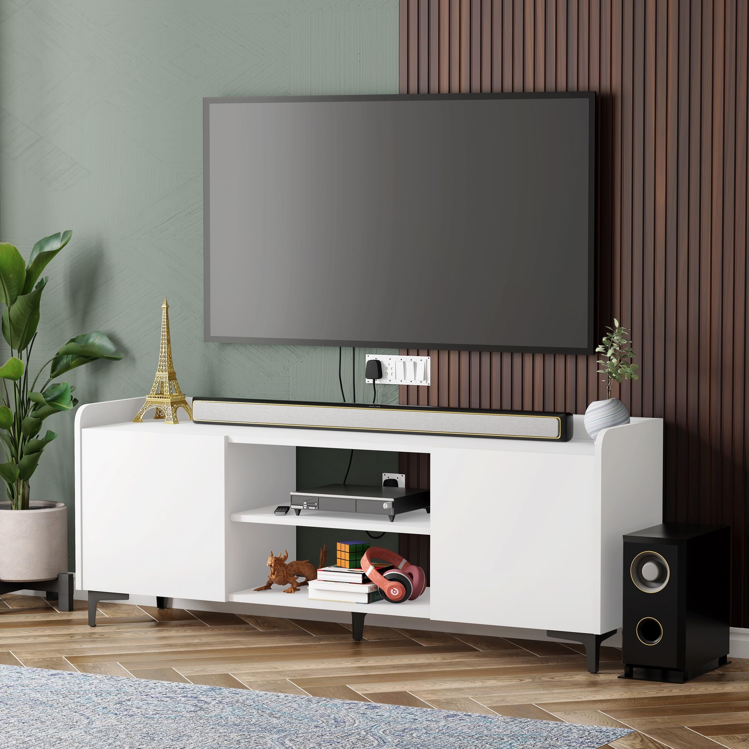 Studio Kook Symphony Global Engineered Wood TV Entertainment Unit (Moonshine White)