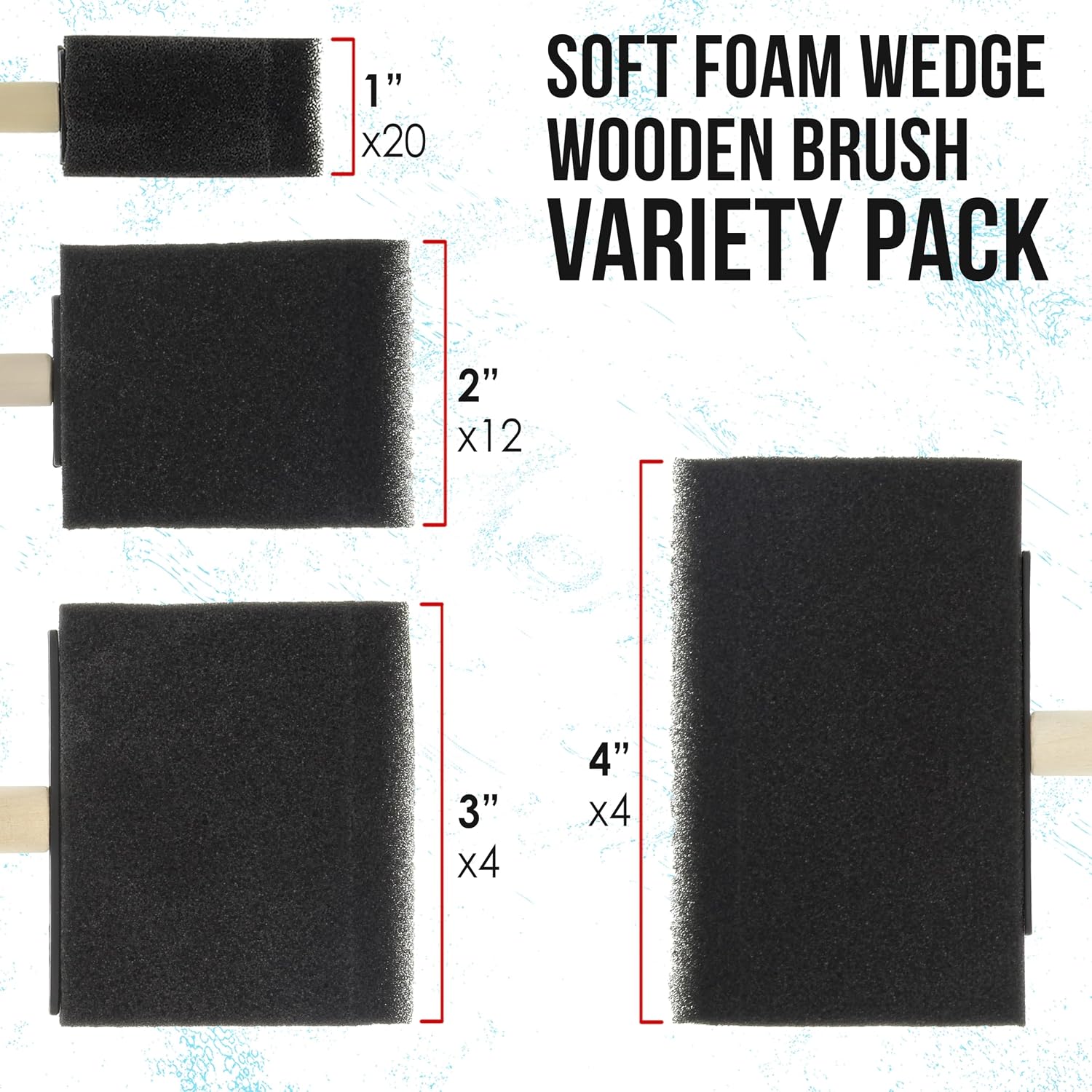 U.S. Art Supply Variety Pack Foam Sponge Wood Handle Paint Brush Set (Value Pack of 40 Brushes) - Lightweight, Durable and Great for Acrylics, Stains, Varnishes, Crafts, Art