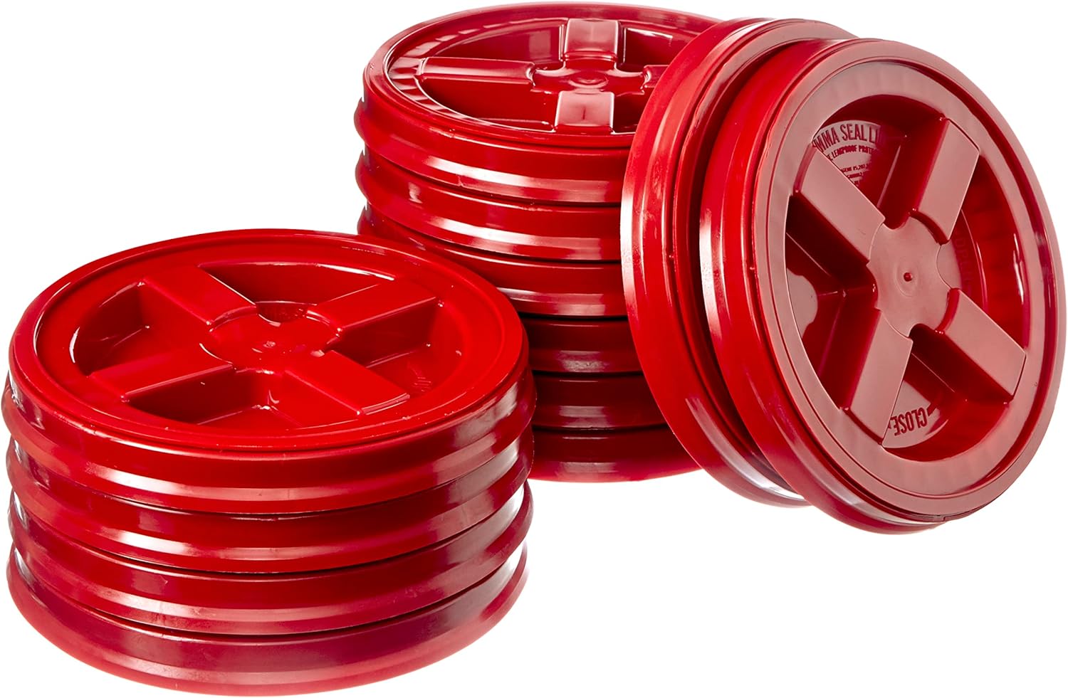 Gamma Seal Lids for 3.5, 5, 6 and 7 Gallon Buckets – Pack of 12 Red – Food Grade BPA Free Reusable Lids, Made in USA