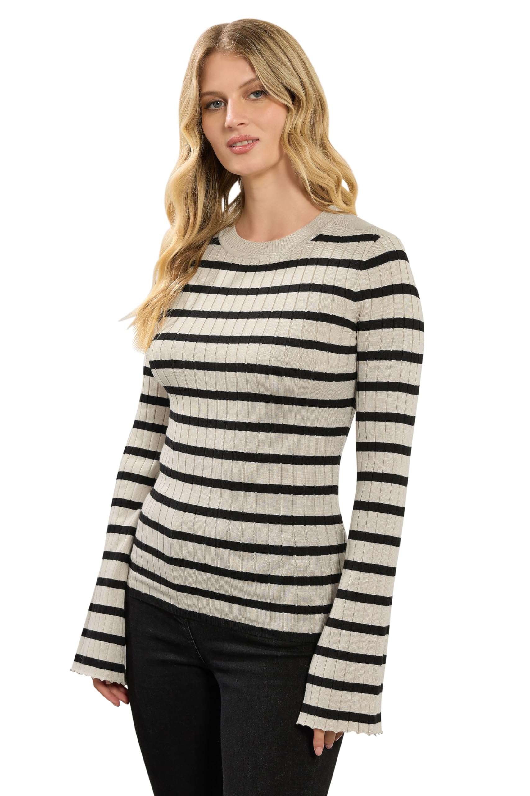 Long Tall Sally - LTS Tall Natural Striped Ribbed Jumper - Women's Brown